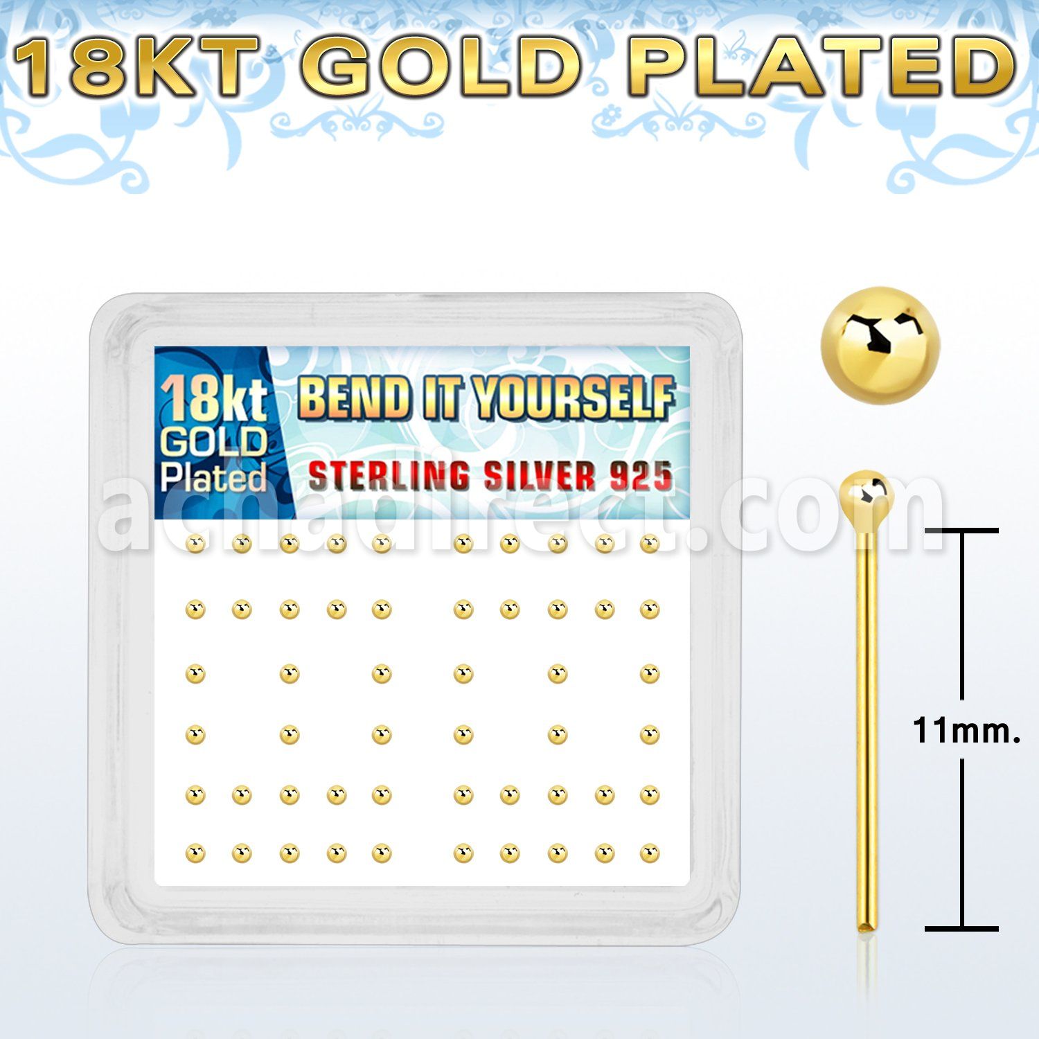 nyx18b caja display piercing nariz doblar tu mismo plata 925 oro 18 kts 0 6mm bola 1 5mm al por mayor