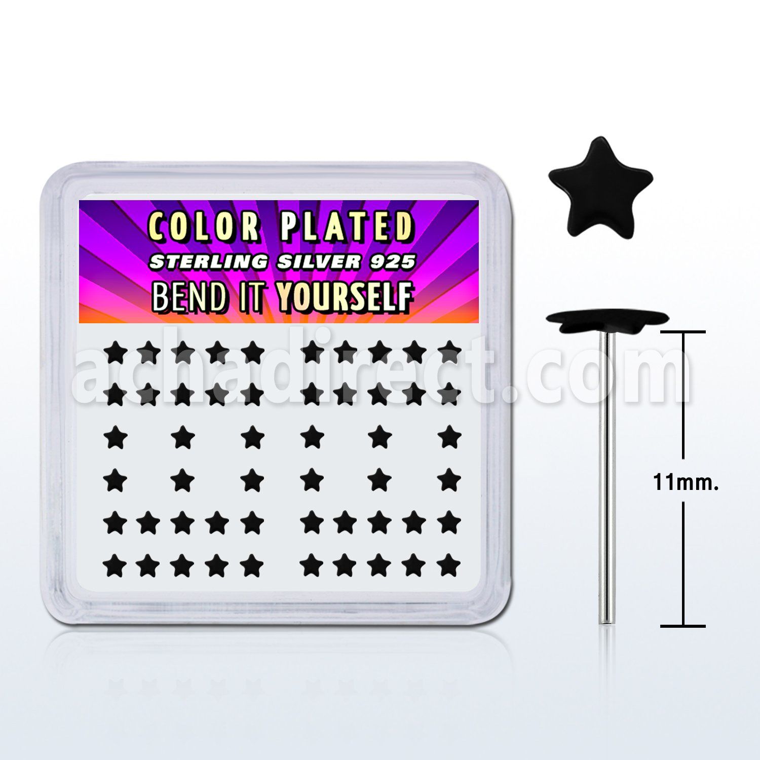 nyxsak caja display piercing nariz doblar tu mismo plata esterlina 925 0 6mm estrella negro 2 3mm al por mayor