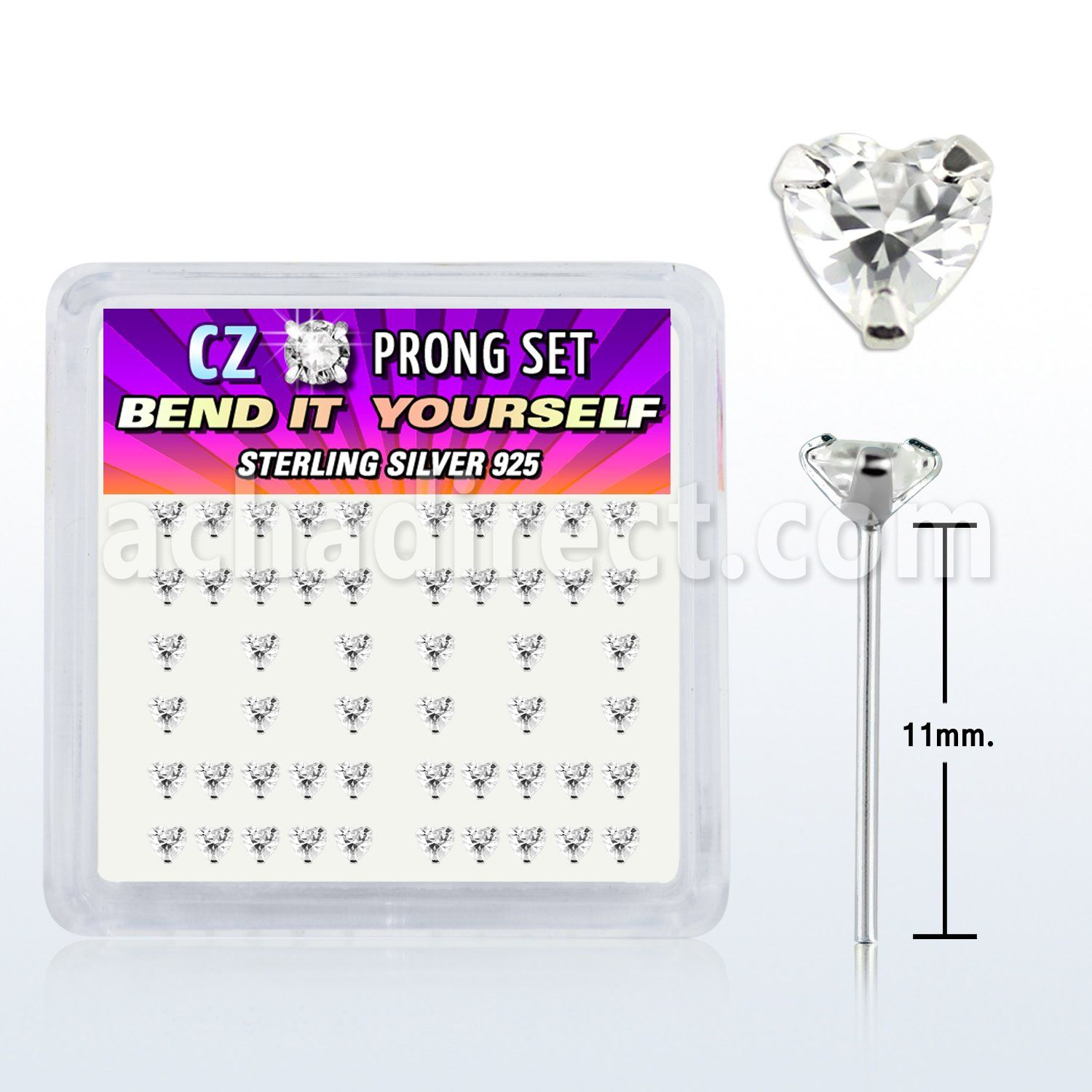 nyzbhc caja display piercing nariz doblar tu mismo plata esterlina 925 0 6mm zirconia clara corazon 3mm distribuidor