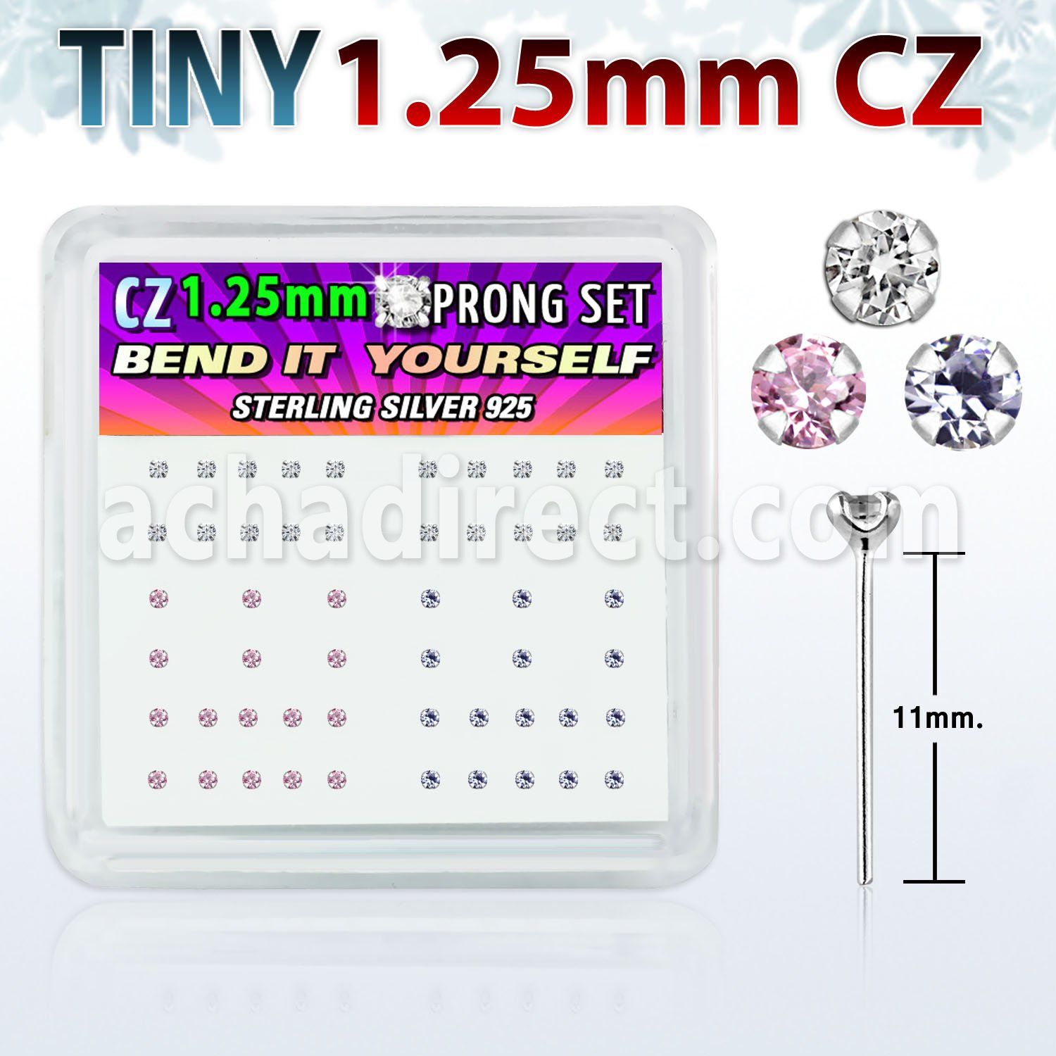 nyzbm12 caja display piercing nariz doblar tu mismo plata esterlina 925 0 6mm zirconia 1 25mm al por mayor