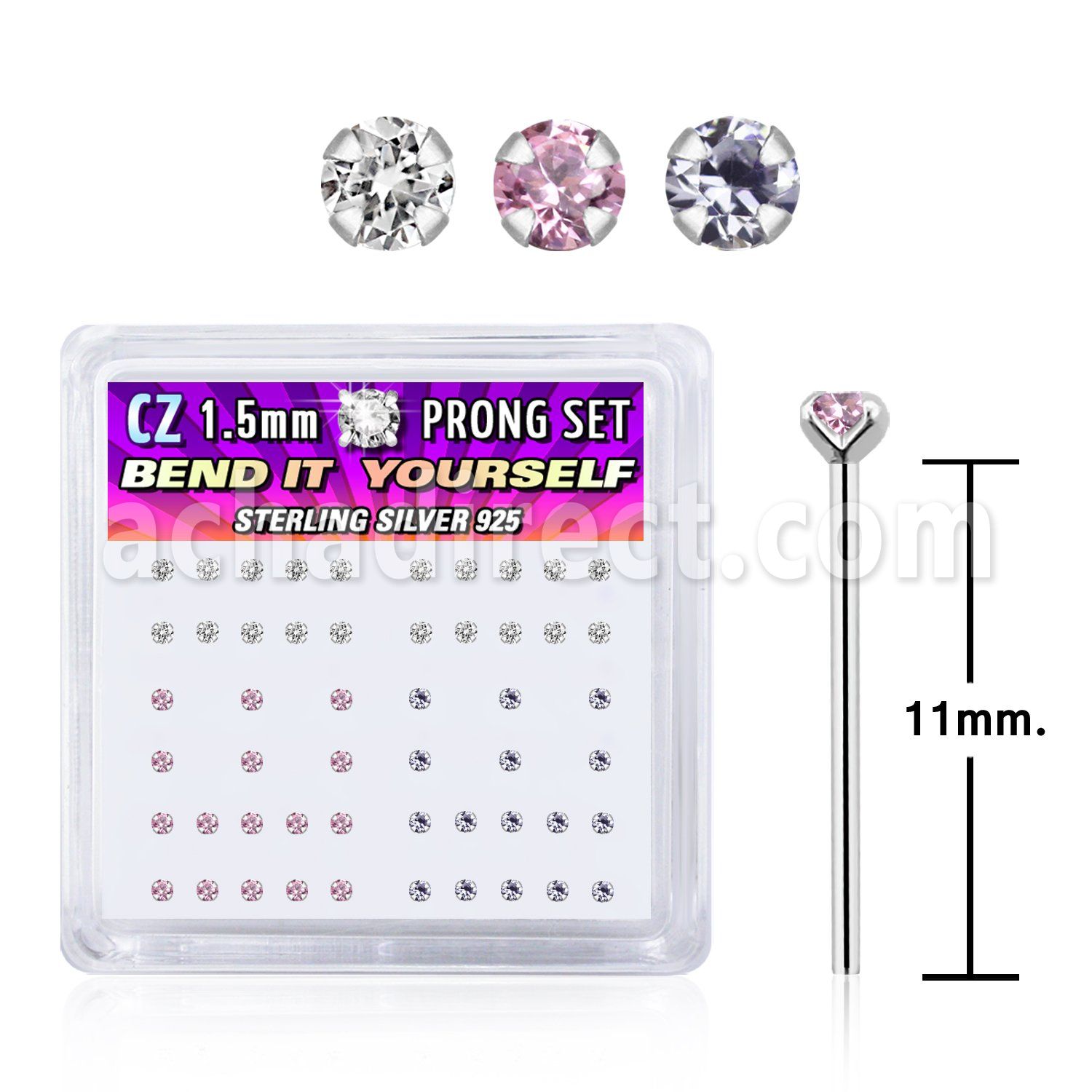 nyzbm caja display piercing nariz doblar tu mismo plata esterlina 925 0 6mm zirconia redondas 1 5mm al por mayor