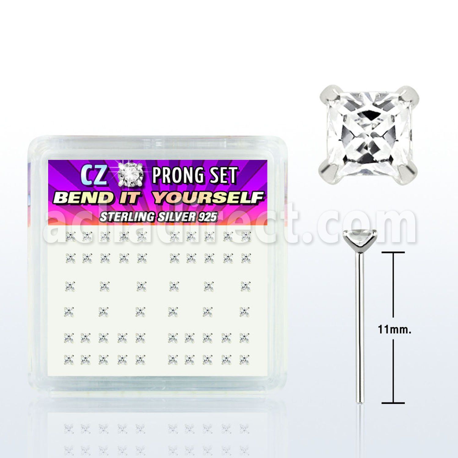 nyzbqc caja display piercing nariz doblar tu mismo plata esterlina 925 0 6mm zirconia claras cuadrado 2mm venta