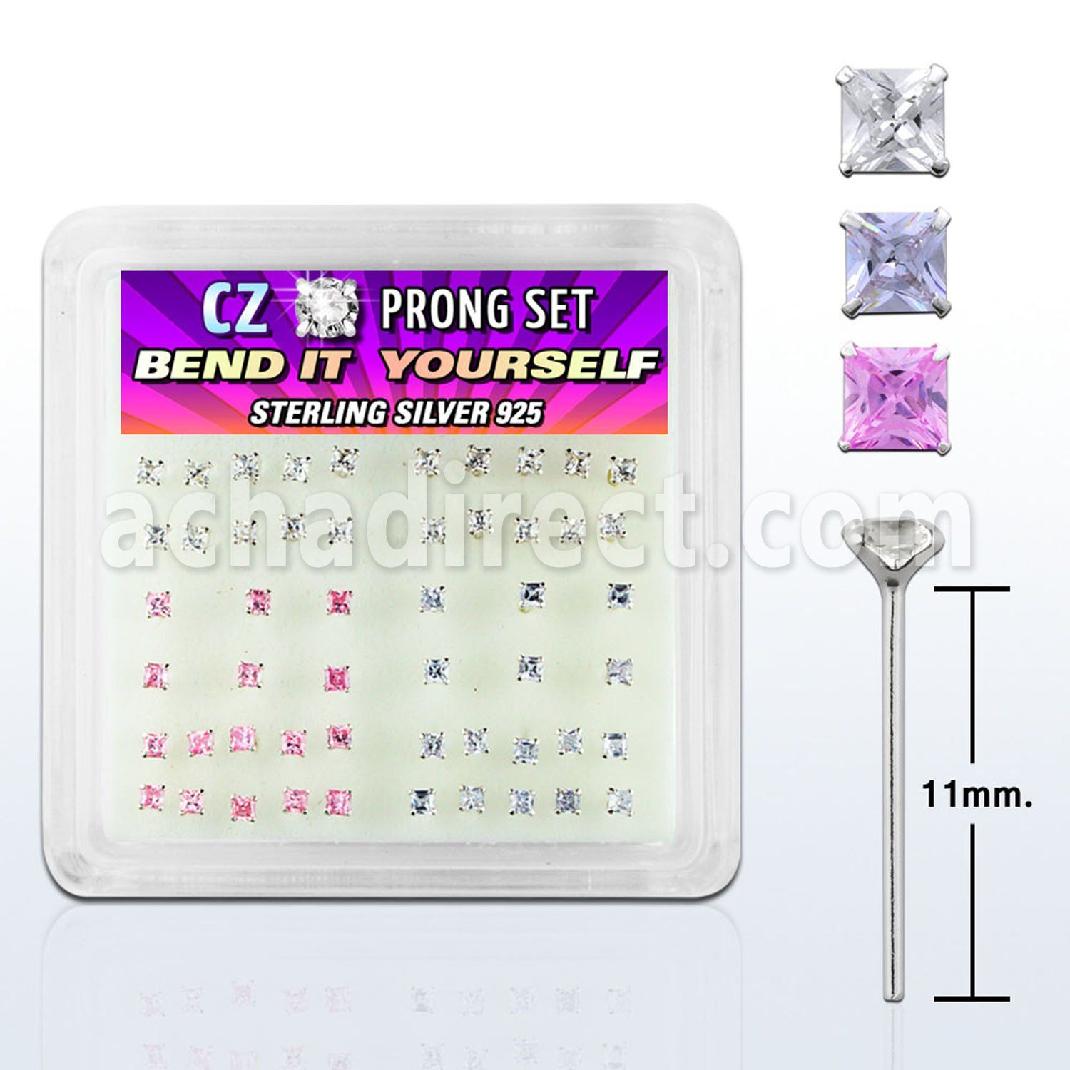 nyzbqm caja display piercing nariz doblar tu mismo plata esterlina 0 6mm zirconia cuadrada 2mm venta