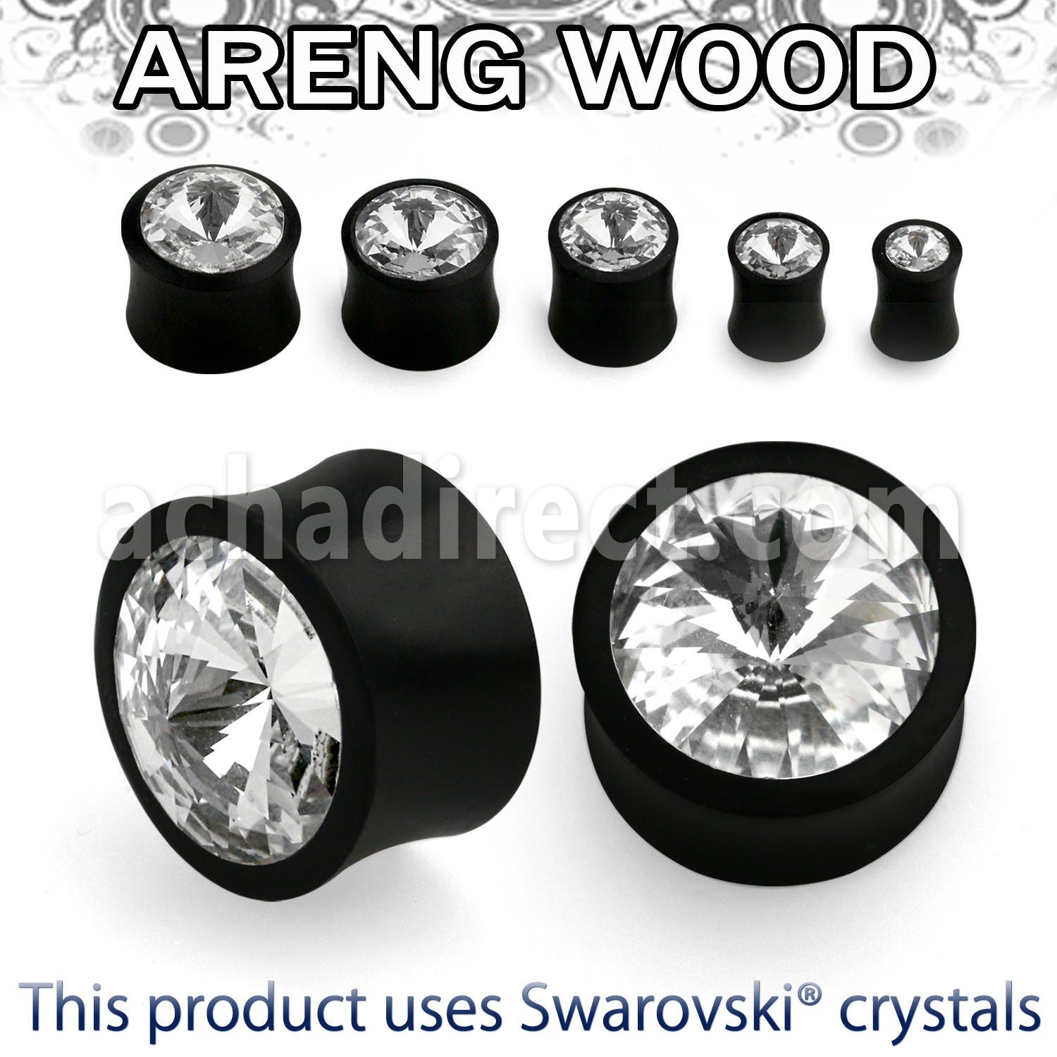 pargc dilatacion plug doble flare madera areng cristal swarovski claro gigante centro distribuidor mayorista