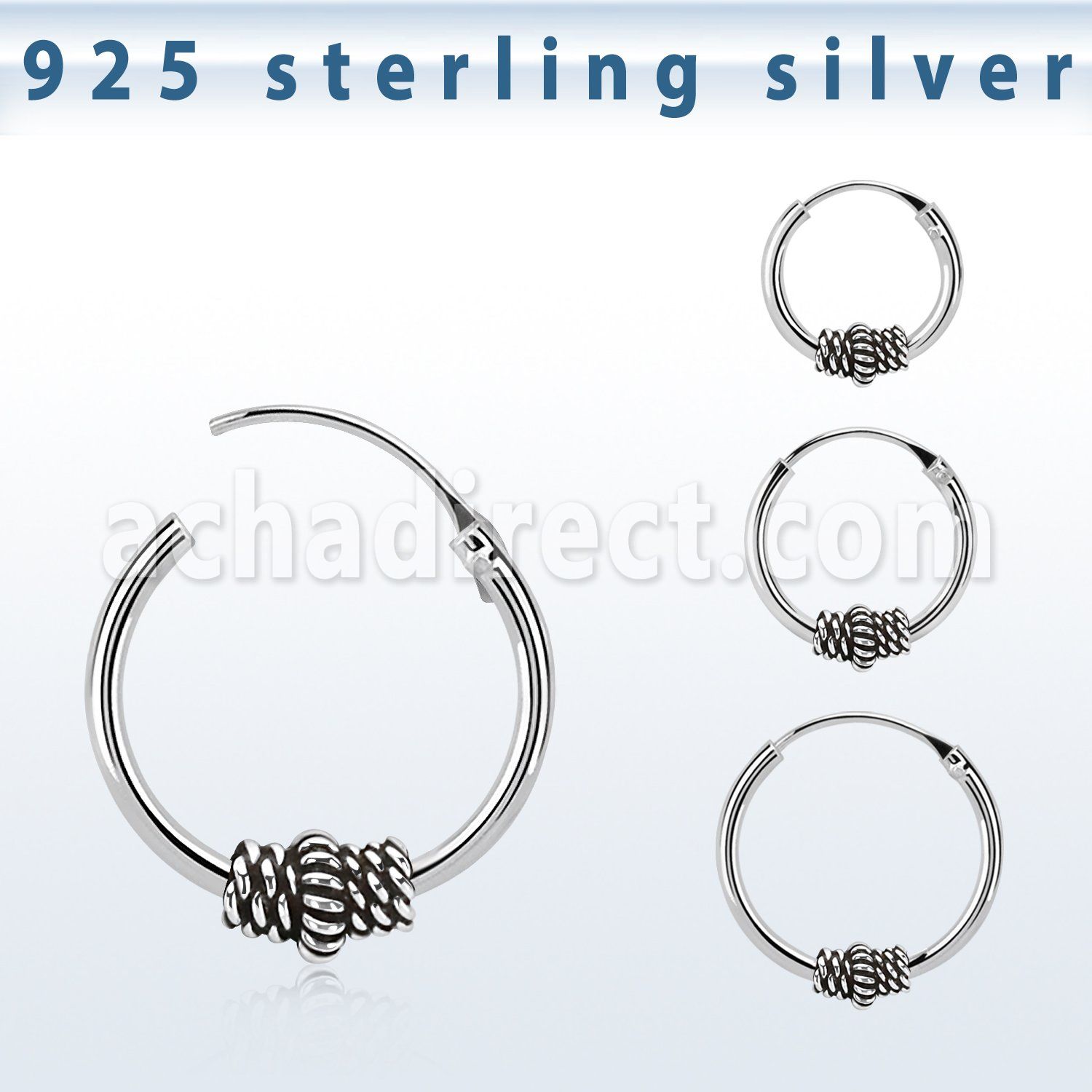 phoxd 925 silver balinese design black oxidized hoop earrings