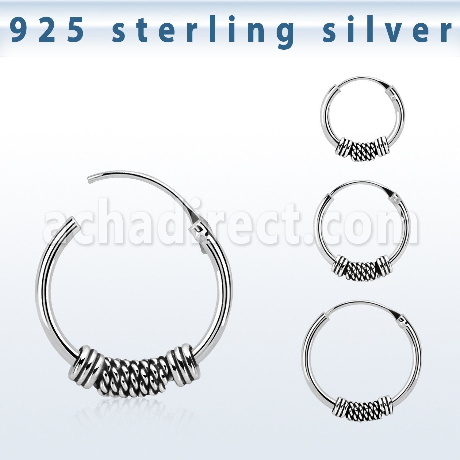 phoxf 925 silver balinese design black oxidized hoop earrings