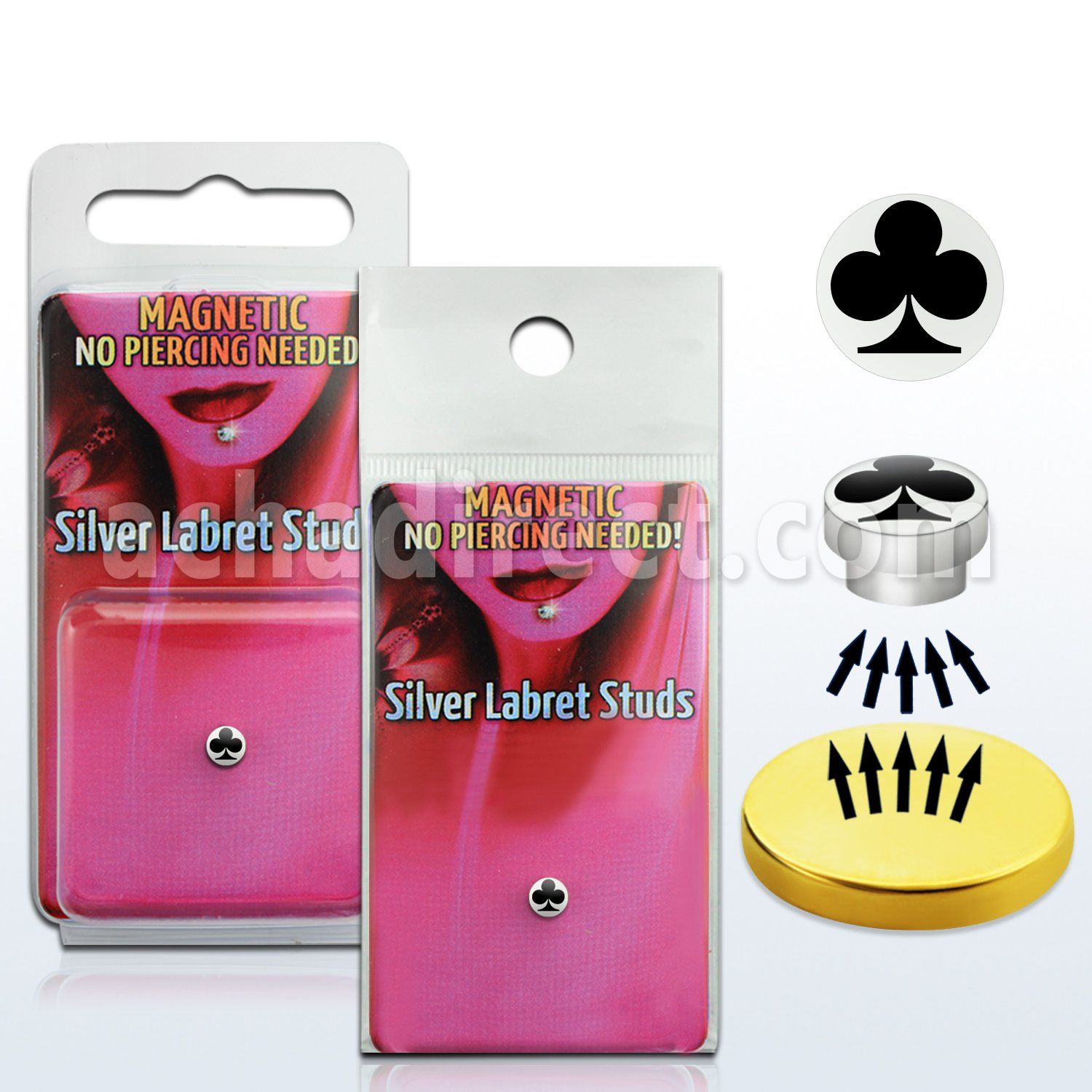 pkml12 piercing labret falso magnetico plata 925 4mm logo carta trebol negra bandeja magnetica dorada 1 pieza mayorista