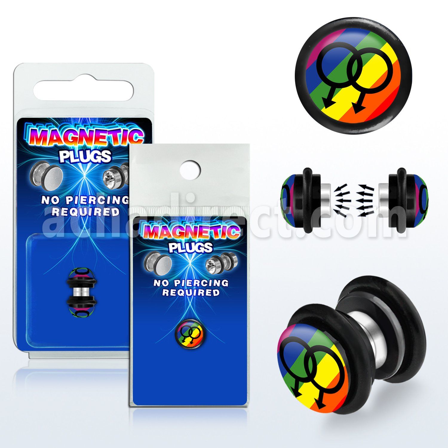 pkmp111 plug falso magnetico acrilico negro masculino doble negro fondo arcoiris anillos goma 8mm 1 pieza distribuidor