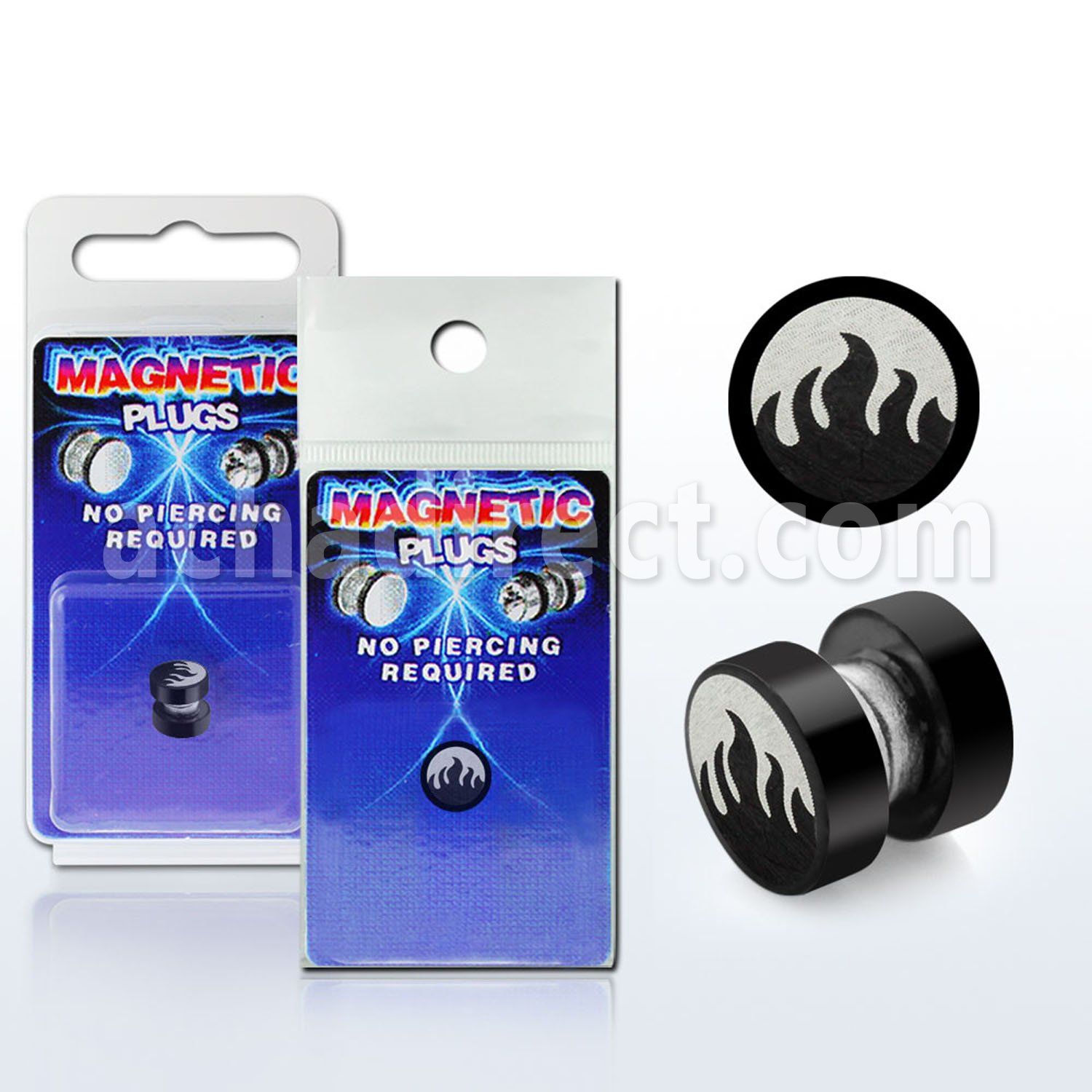 pkmp42 plug falso magnetico acero quirurgico anodizdo negro logo fuego 8mm 1 pieza venta