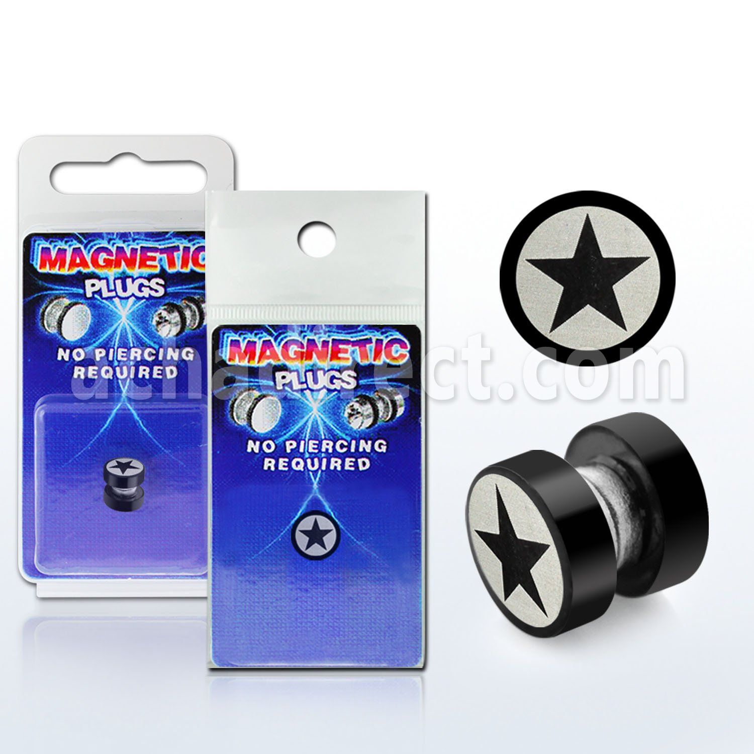 pkmp43 plug falso magnetico acero quirurgico anodizado negro logo estrella 8mm 1 pieza distribuidor