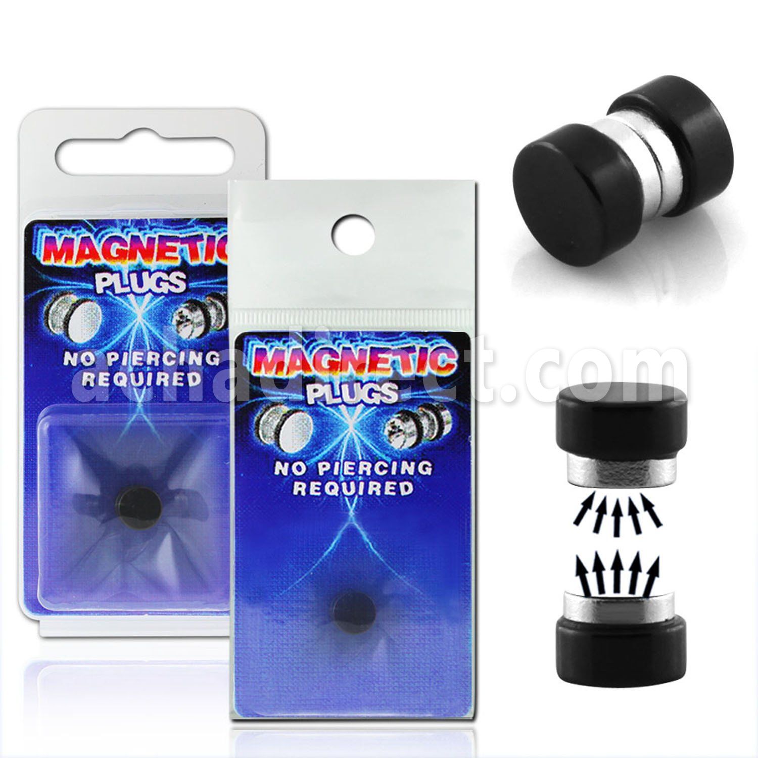 pkmp60 plug falso magnetico acero quirurgico anodizado negro anillos goma 1 pieza mayorista