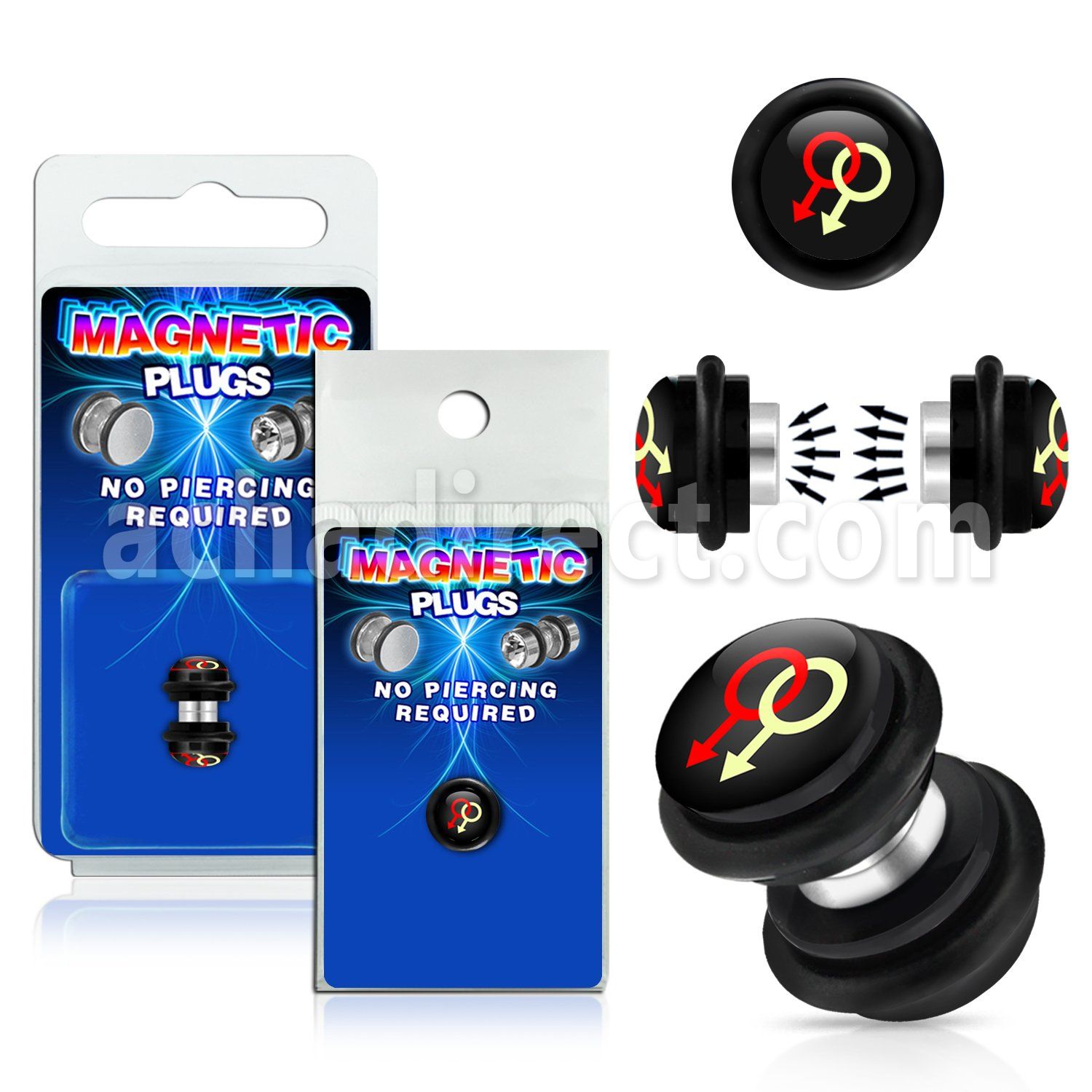 pkmp77 plug falso magnetico acrilico negro logo masculino blanco rojo doble fondo negro anillos goma 8mm 1 pieza al por mayor