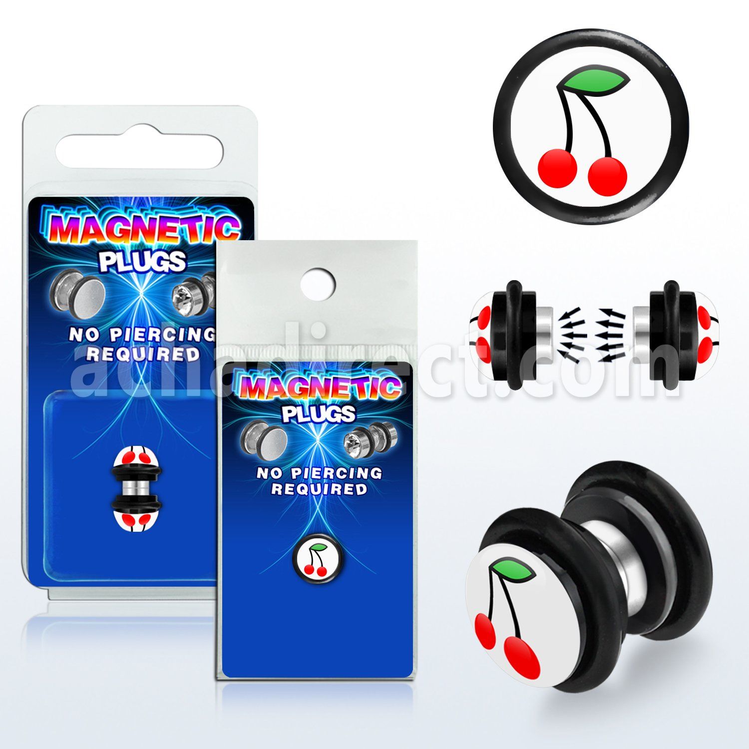 pkmp82 plug falso magnetico acrilico negro logo dobles cerezas anillos goma 8mm 1 pieza distribuidor