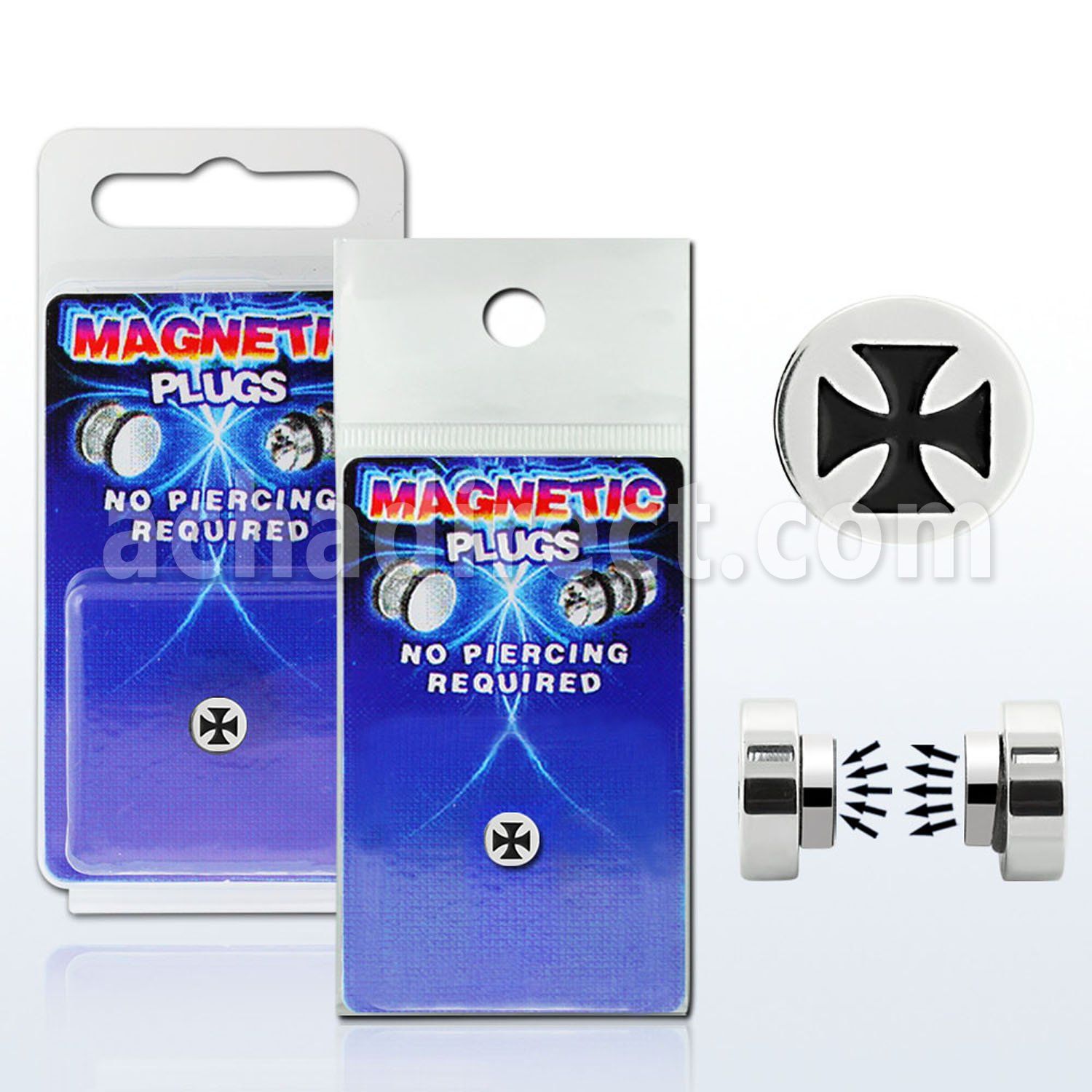 pkmp9 plug falso magnetico acero quirurgico logo cruz hierro 8mm 1 pieza mayorista