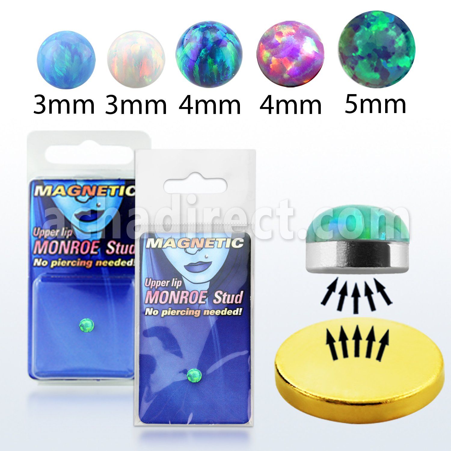 pkmr5 surtido piercings falsos piercing monroe magnetico opalo redondo magnetica color dorado 1 pieza venta por mayor