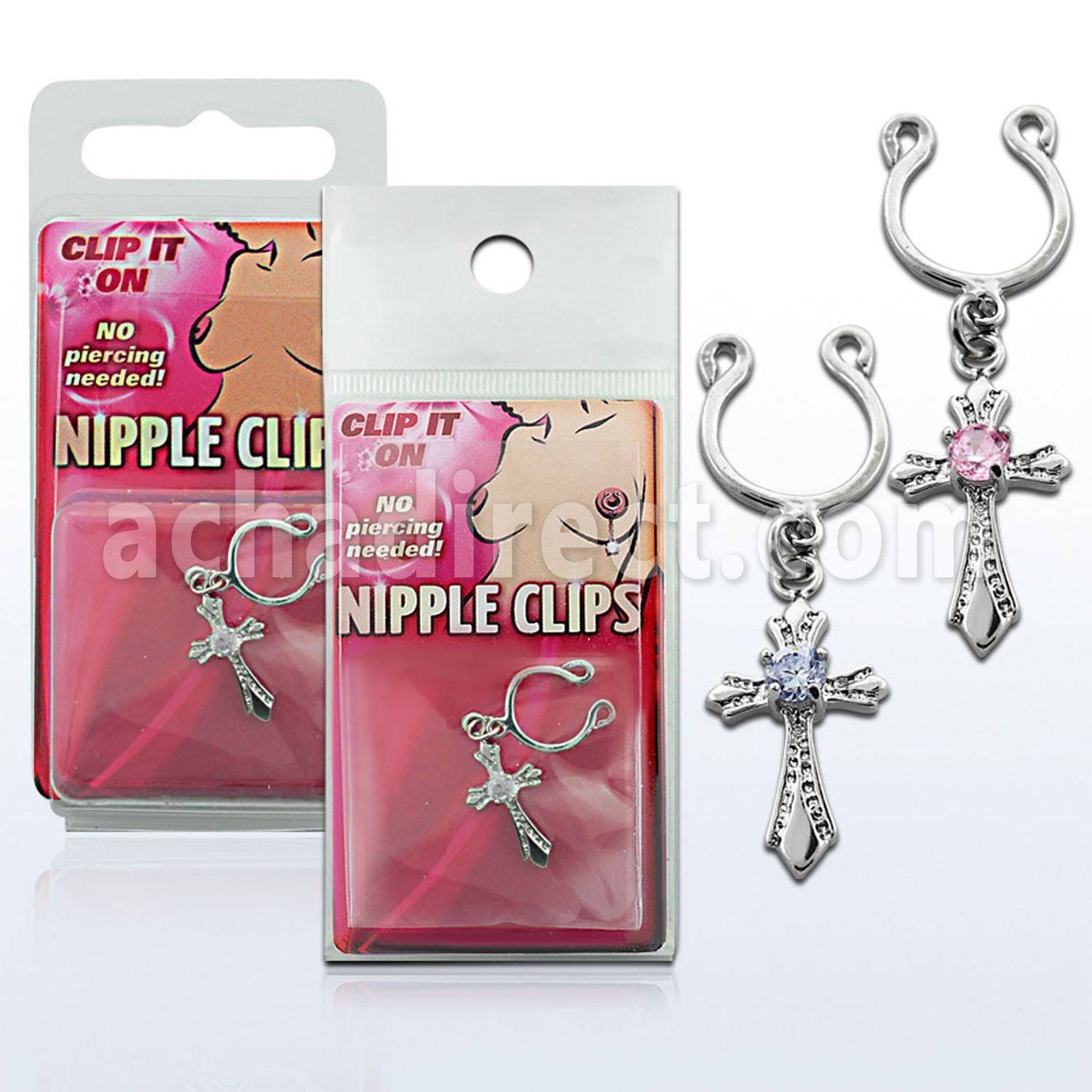 pknp19 surtido piercings falsos clips pezon falsos cruz zirconia redonda centro 1 pieza mayorista