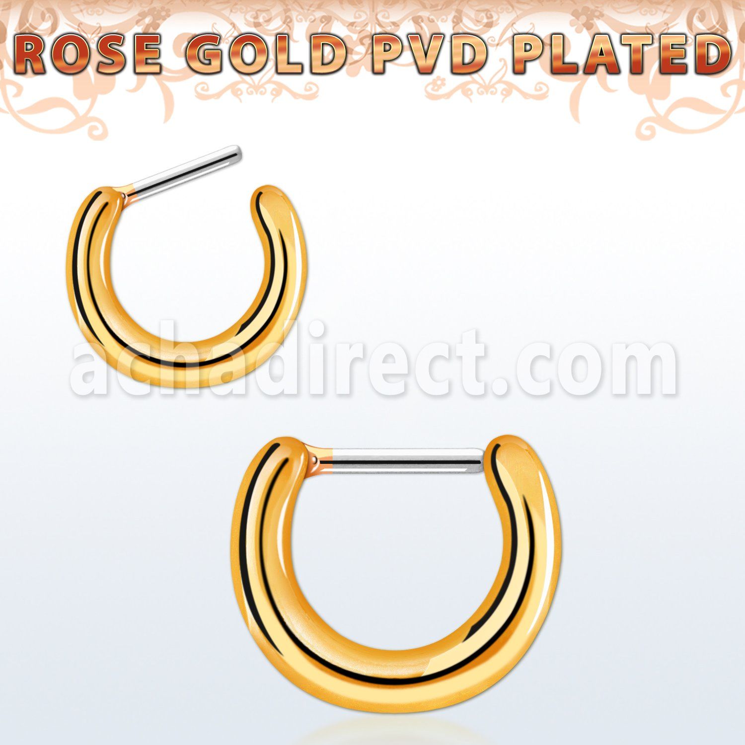 plain 18k rose gold plated septum clicker w steel bar