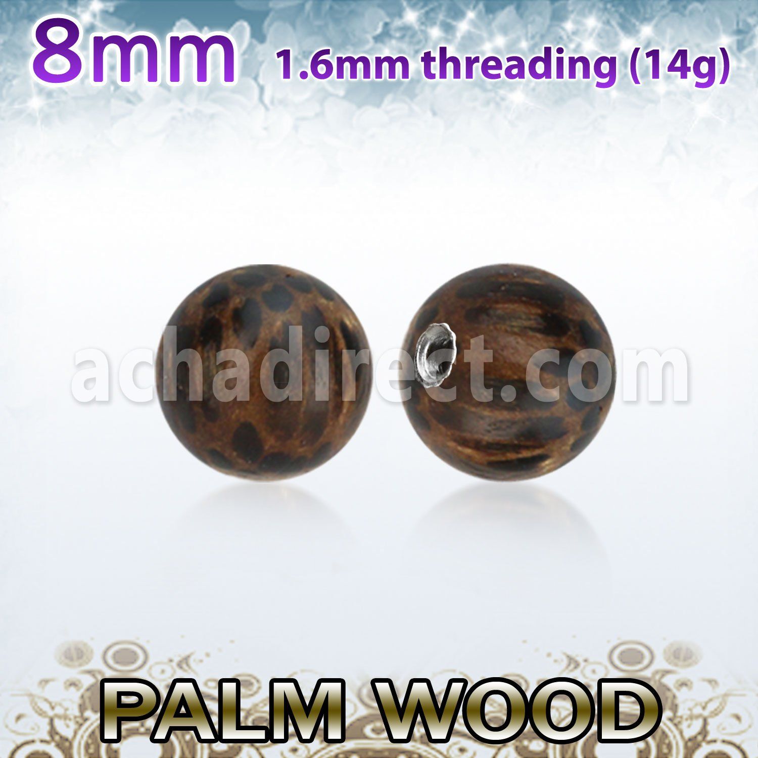 plball8 bola madera palma 8mm rosca acero quirurgico mayorista