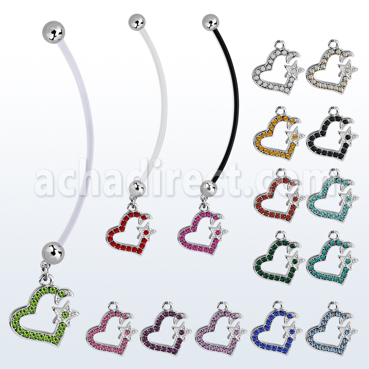 pnd527 piercing ombligo embarazada bolas 5mm acero colgante cristal tachonado corazon longitud 50mm distribuidor mayorista