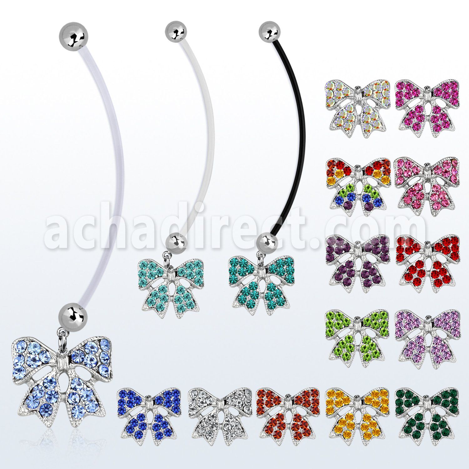 pnd595d piercing ombligo embarazada bolas 5mm acero colgante multi cristal lazo tachonado longitud 50mm distribuidor