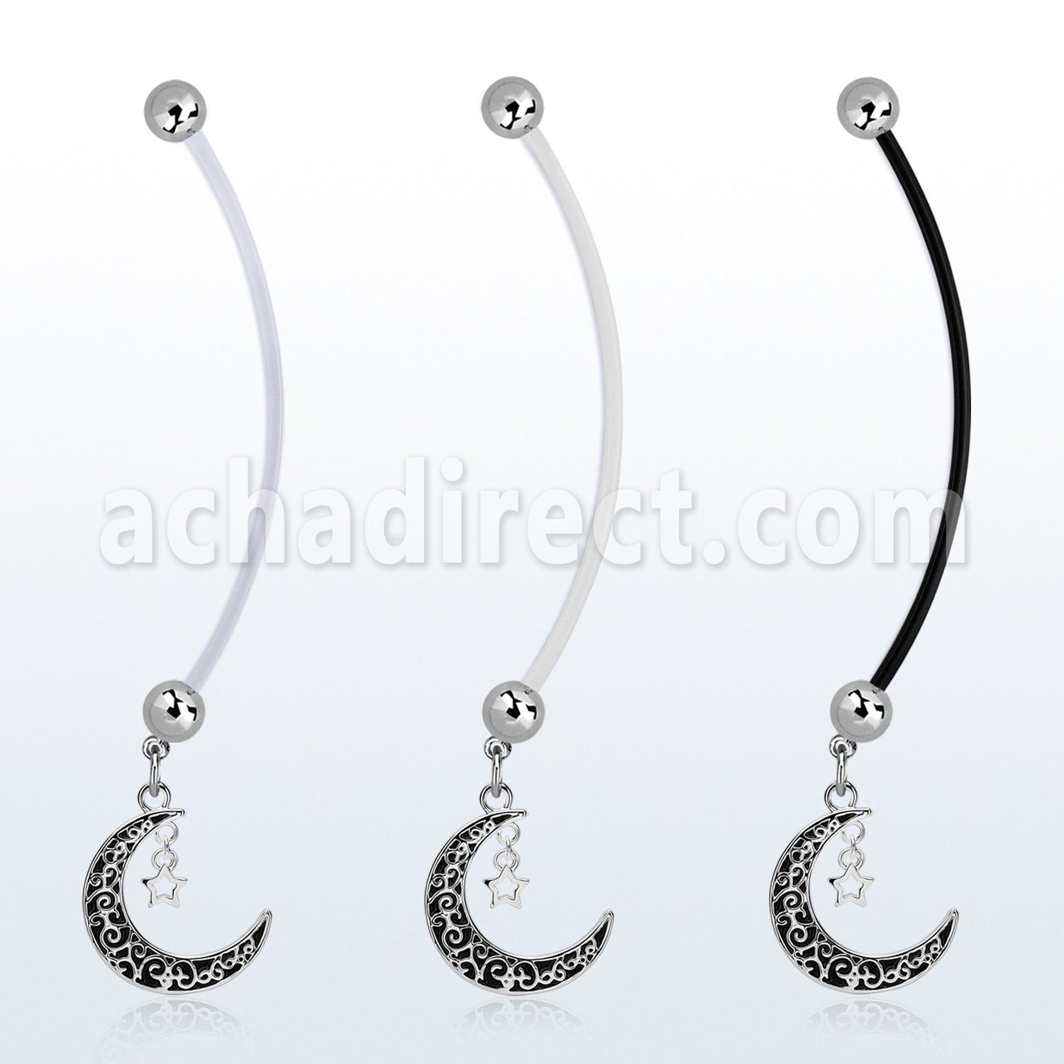 pnd730 piercing ombligo embarazada bolas 5mm acero colgante luna vintage estrella longitud 50mm distribuidor