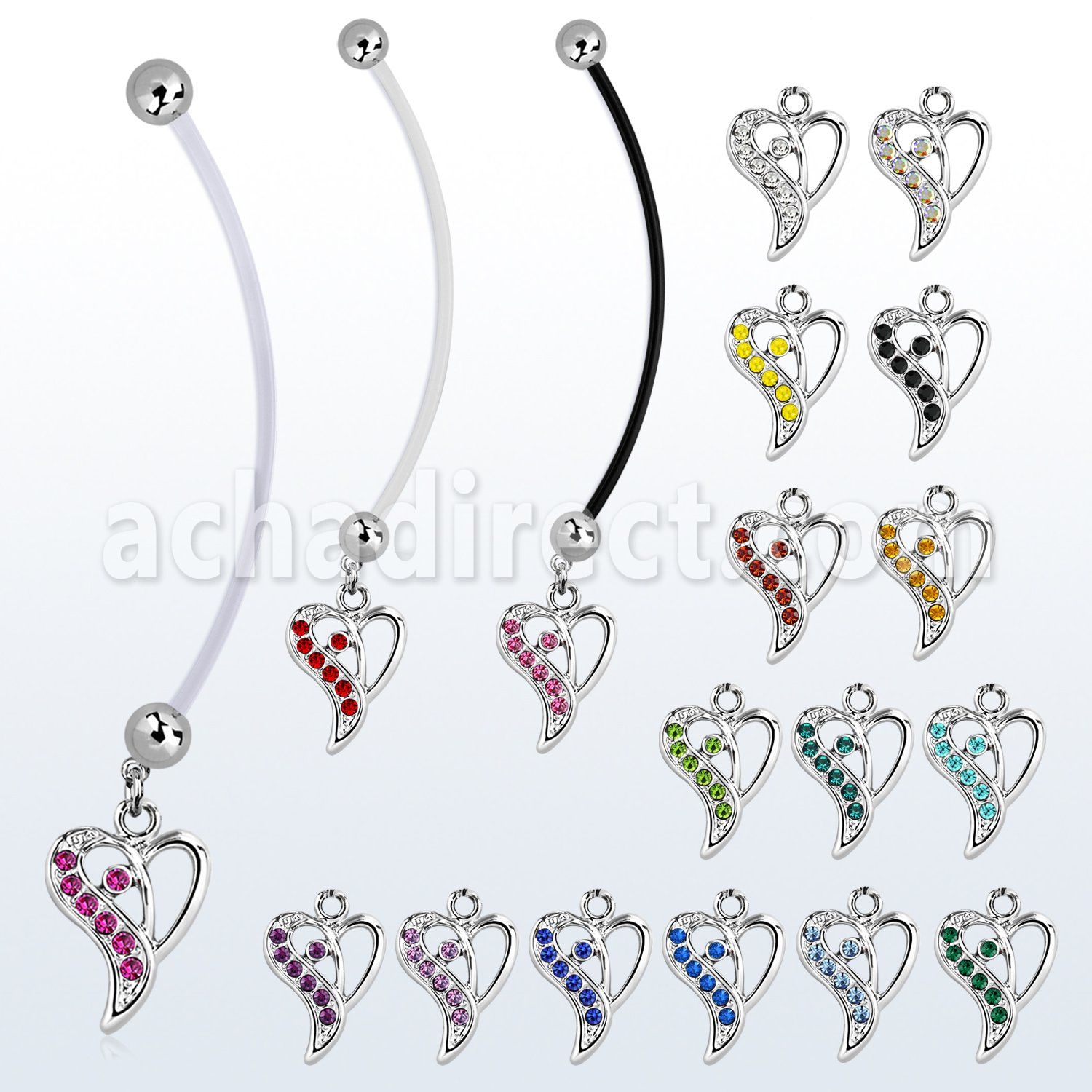 pndhrc2 piercing ombligo embarazada bolas 5mm acero colgante corazon cristal lado longitud 50mm distribuidor