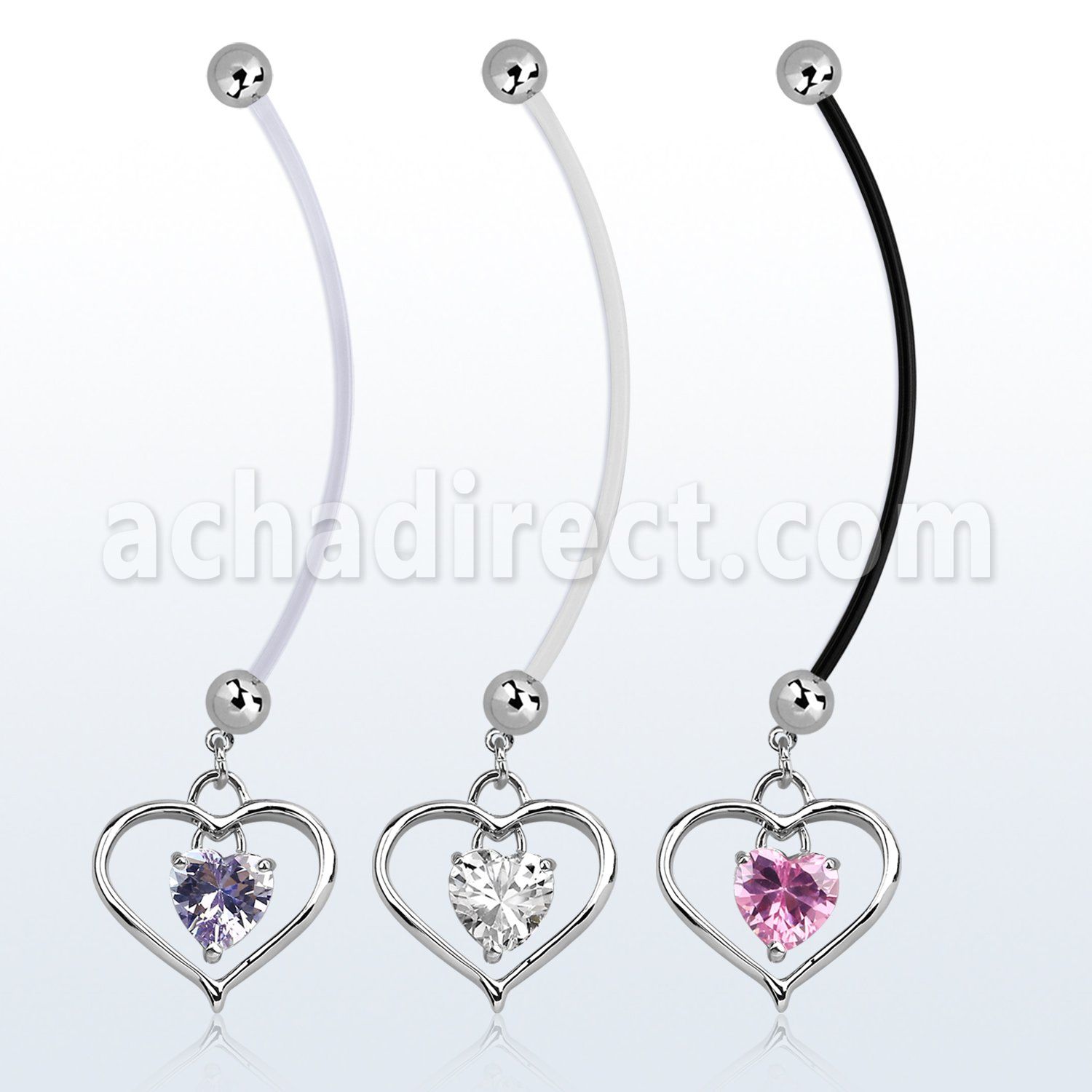 pndz115 piercing ombligo embarazada bolas 5mm acero colgante corazon zirconia interior corazon longitud 50mm distribuidor mayorista