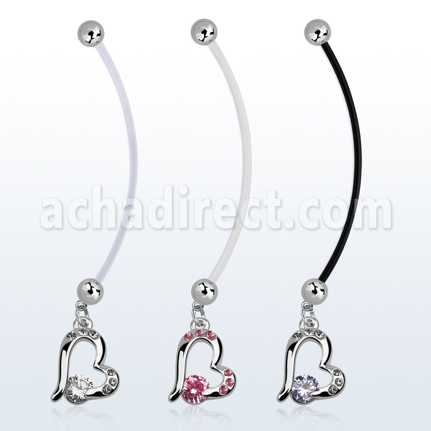 pndz362 piercing ombligo embarazada bolas 5mm acero colgante corazon zirconia longitud 50mm venta