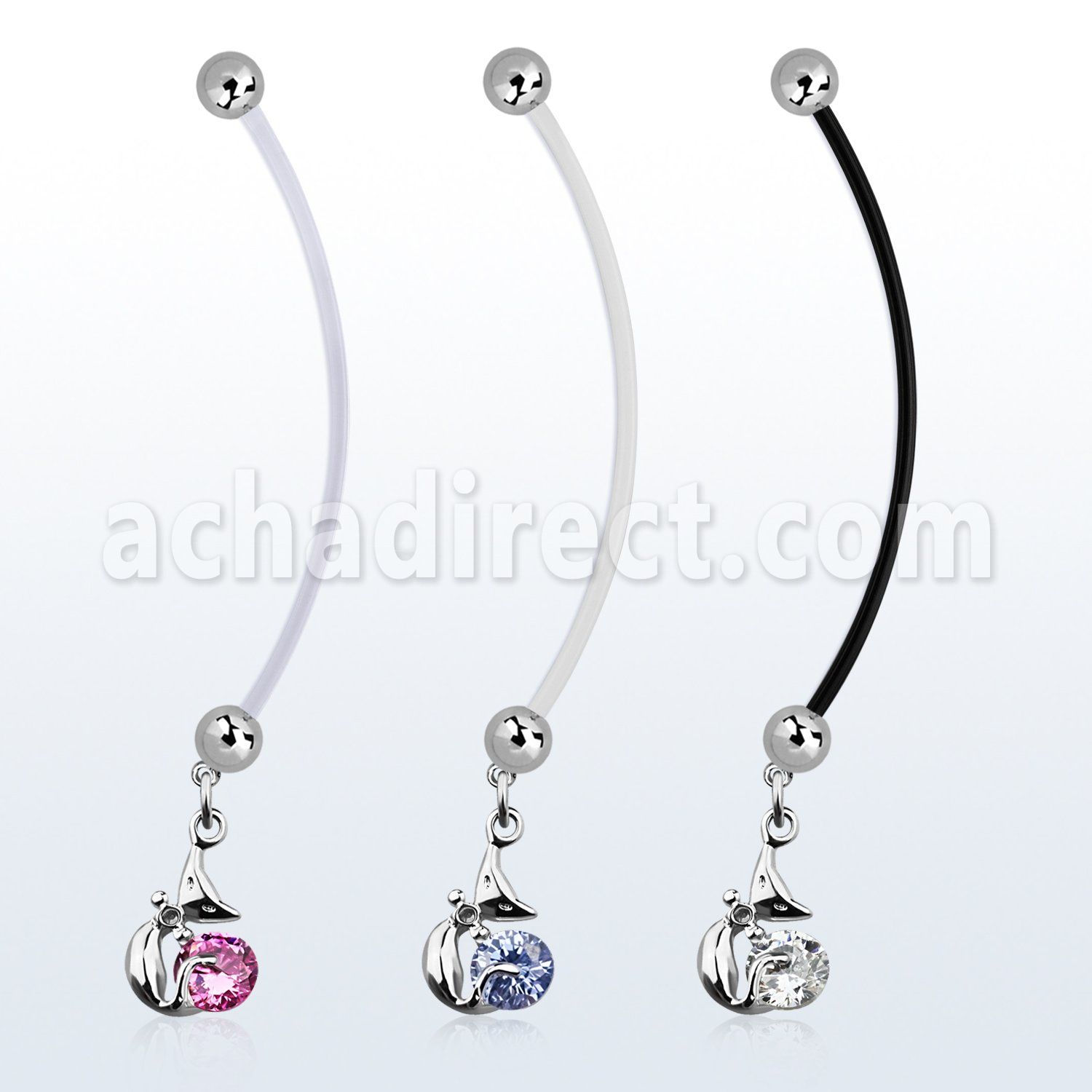 pndz378 piercing ombligo embarazada bolas 5mm acero colgante gata zirconita redonda longitud 50mm mayorista
