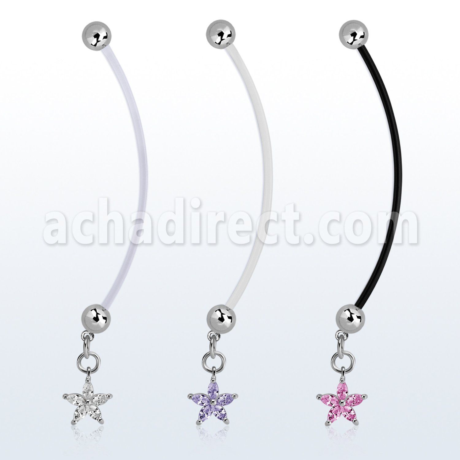 pndz413 piercing ombligo embarazada bolas 5mm acero colgante flor zirconia plata longitud 50mm al por mayor