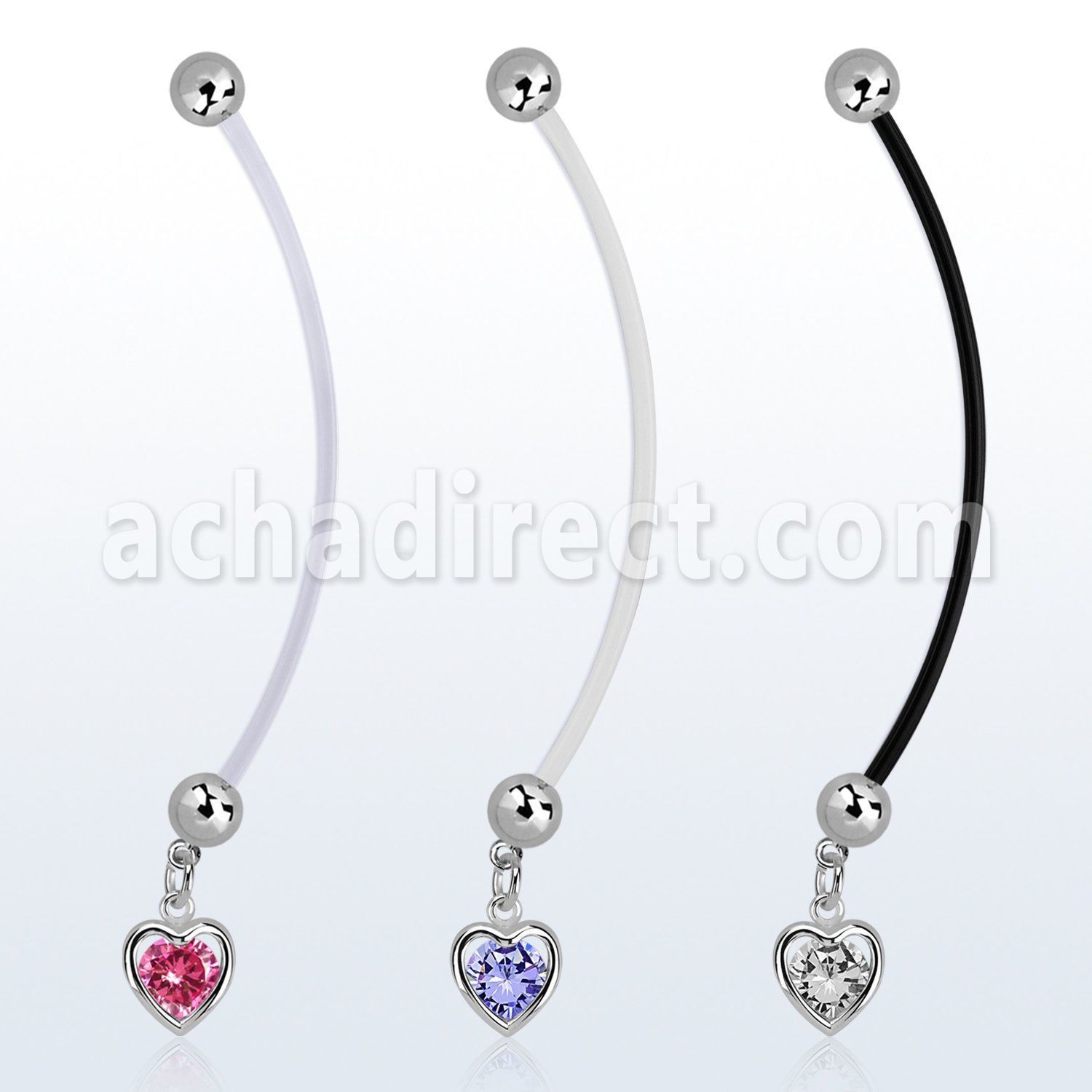 pndz419 piercing ombligo embarazada bolas 5mm acero colgante corazon zirconia redonda medio plata longitud 50mm distribuidor