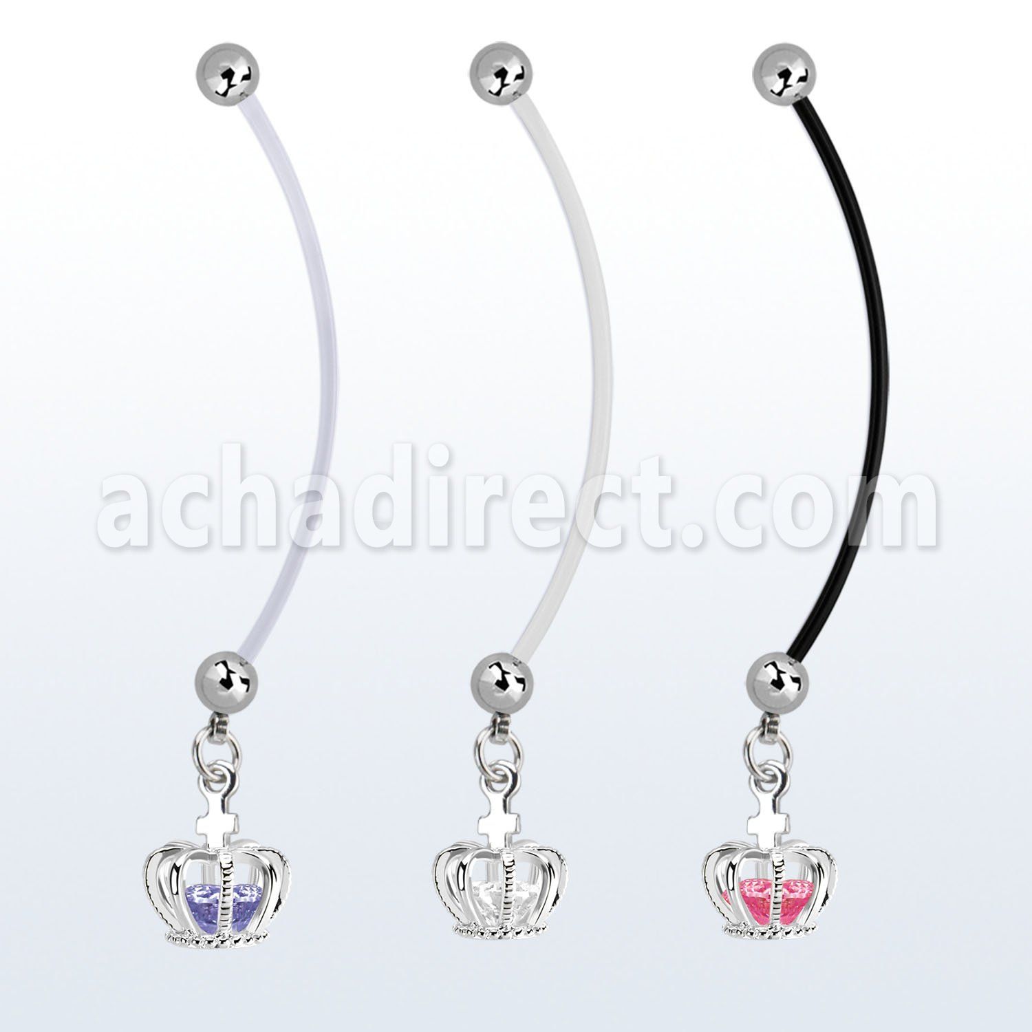 pndz590 piercing ombligo embarazada bolas 5mm acero colgante corona zirconia plata distribuidor