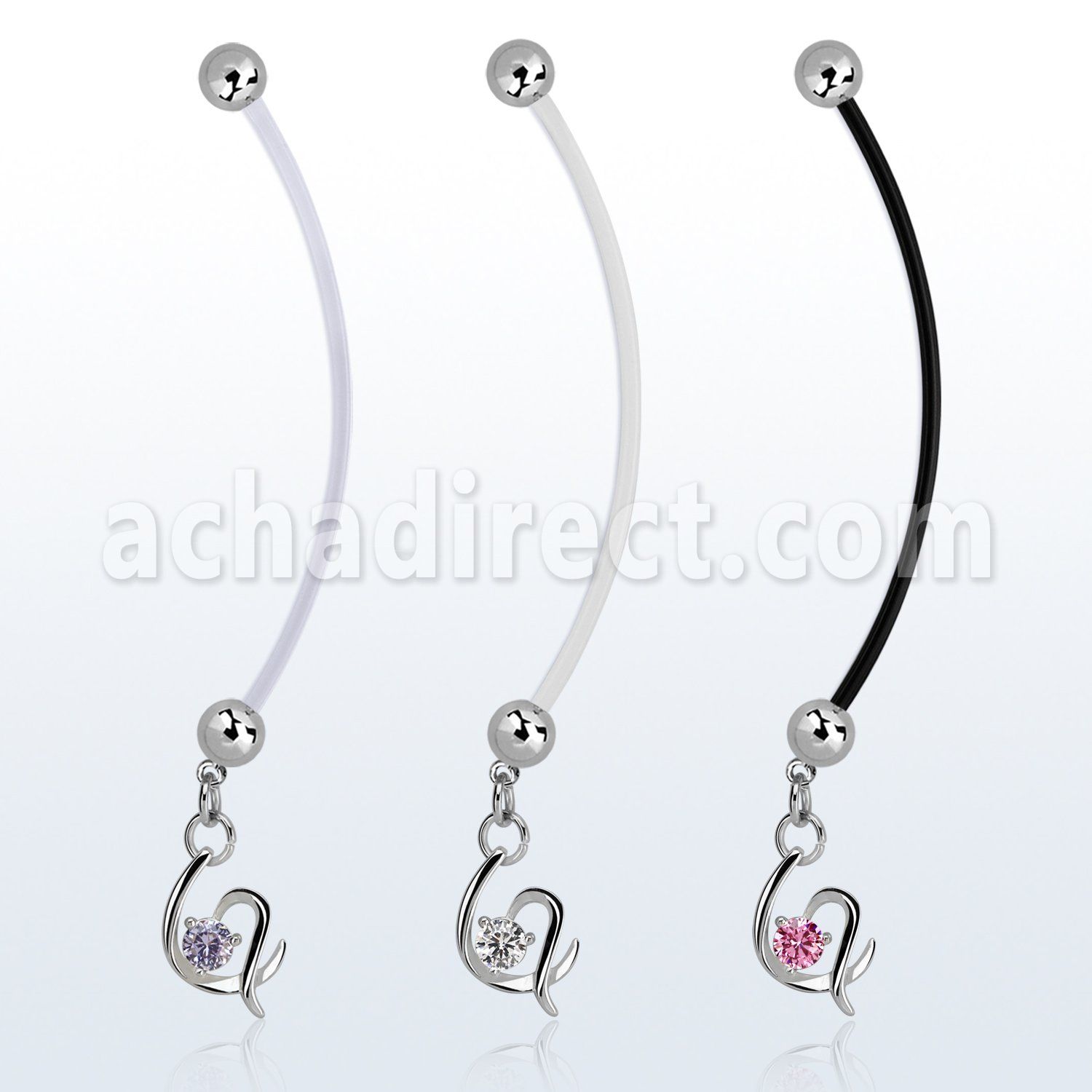 pndz731 piercing ombligo embarazada bolas 5mm acero colgante corazon lujo zirconia plata longitud 50mm al por mayor