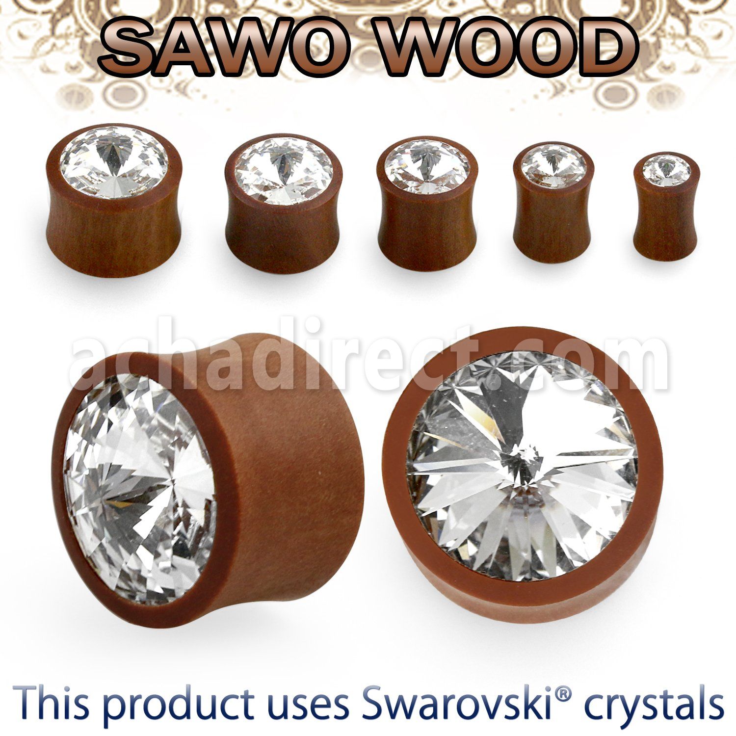 psagc dilatacion plug doble flare madera sawo cristal swarovski claro gigante centro distribuidor