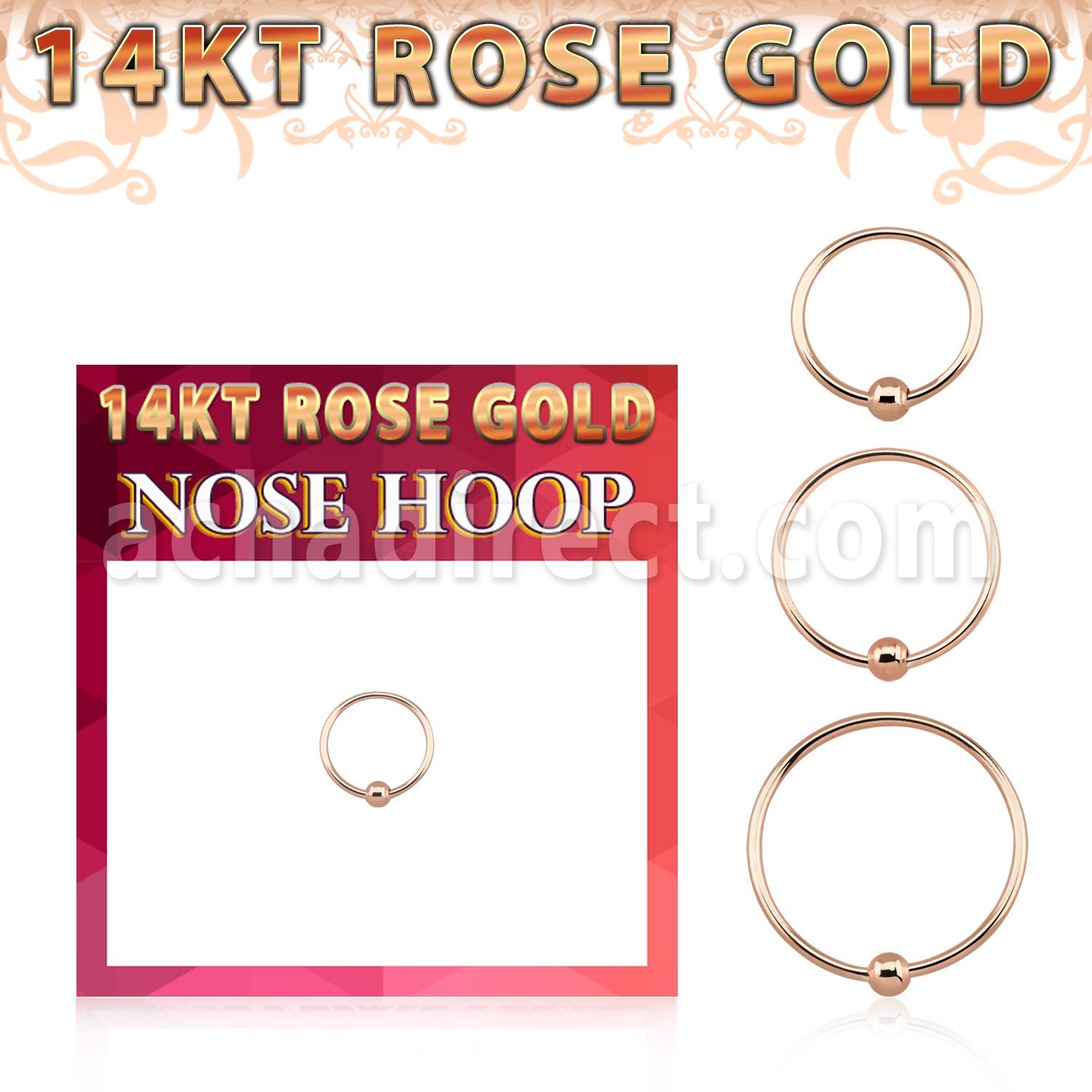 r14hob 14k rose gold endless nose hoop 2mm ball