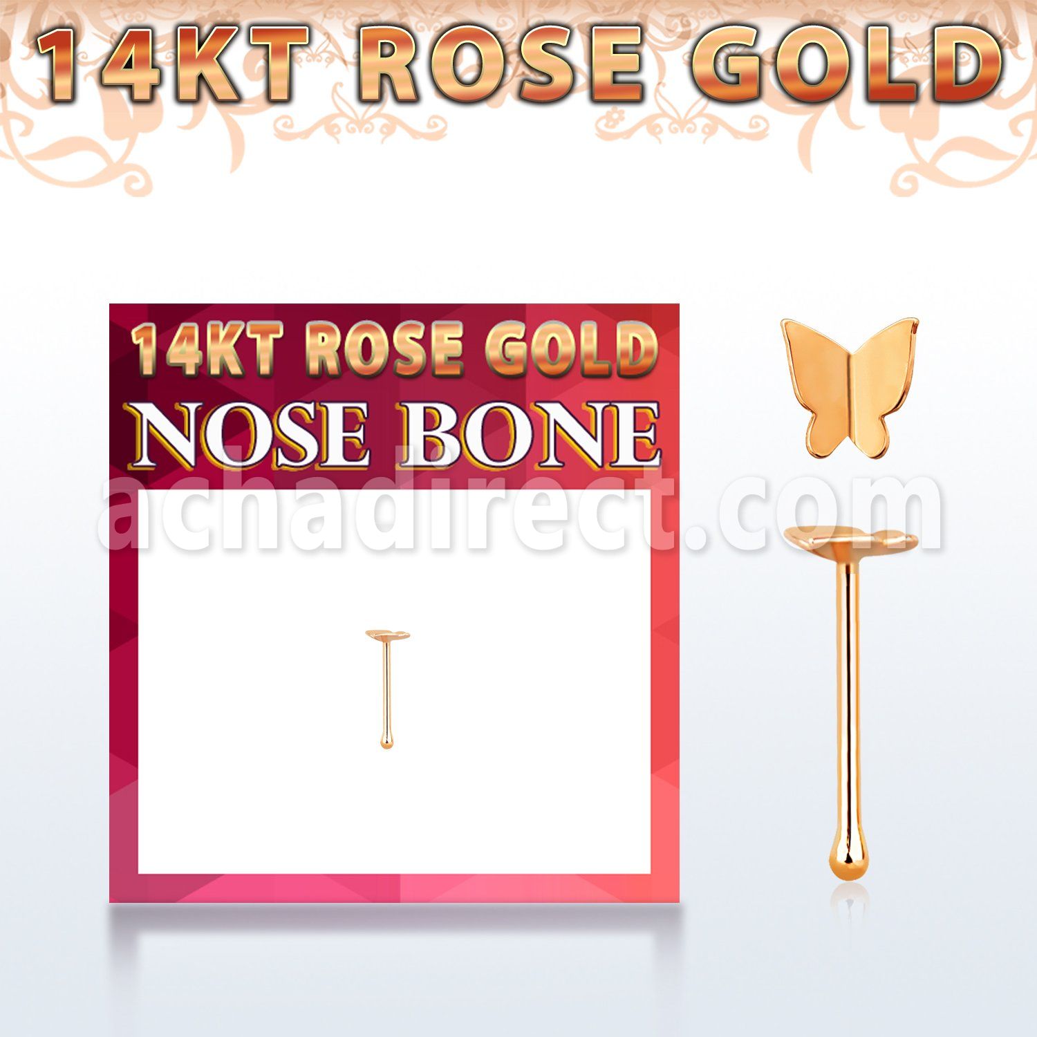 rbbt2 piercing nariz hueso oro rosa 14 kts 0 6mm mariposa moderna 2 5mm distribuidor