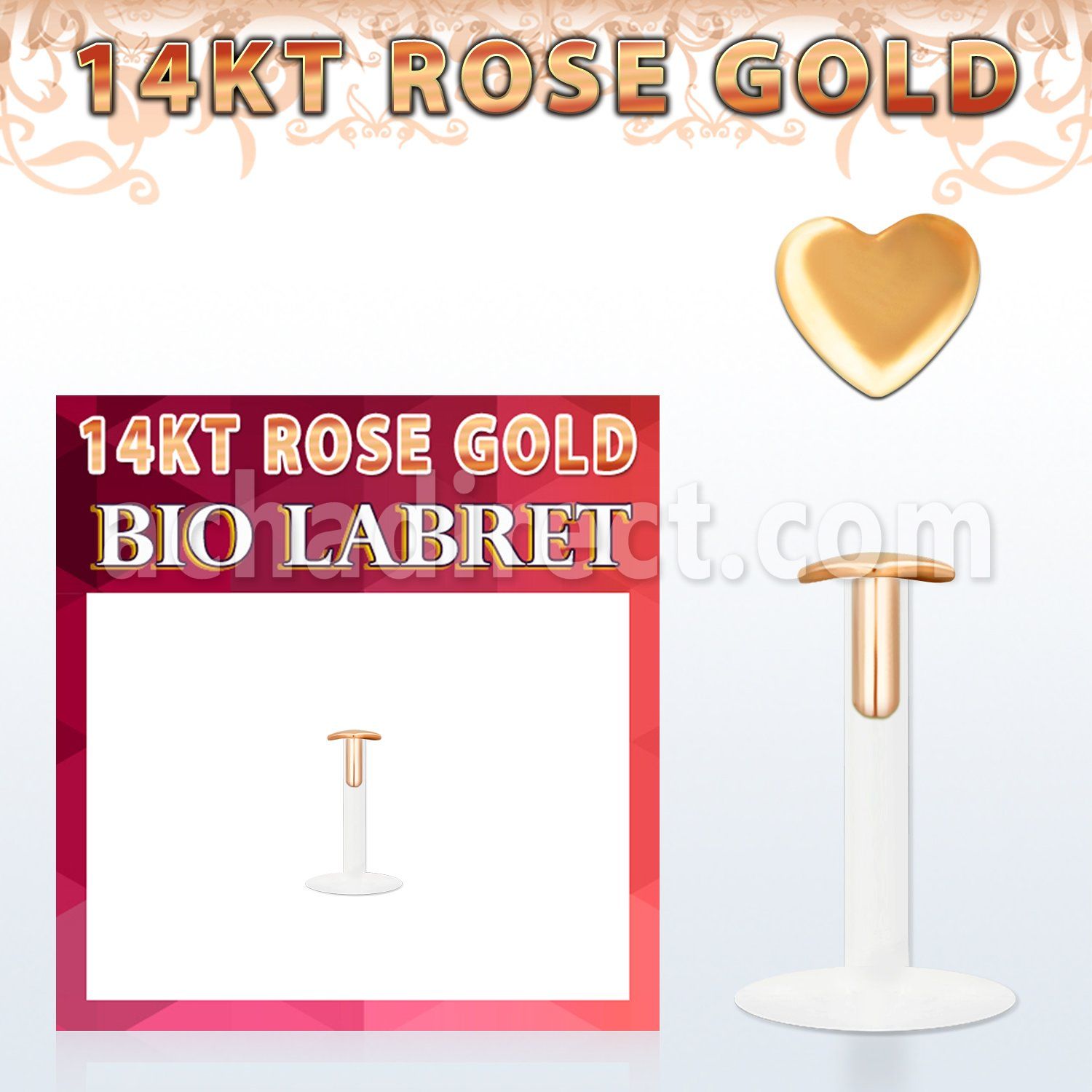 rbiht labret bio flexible transparente oro rosa 14 kts presion corazon liso oro 2 5mm venta