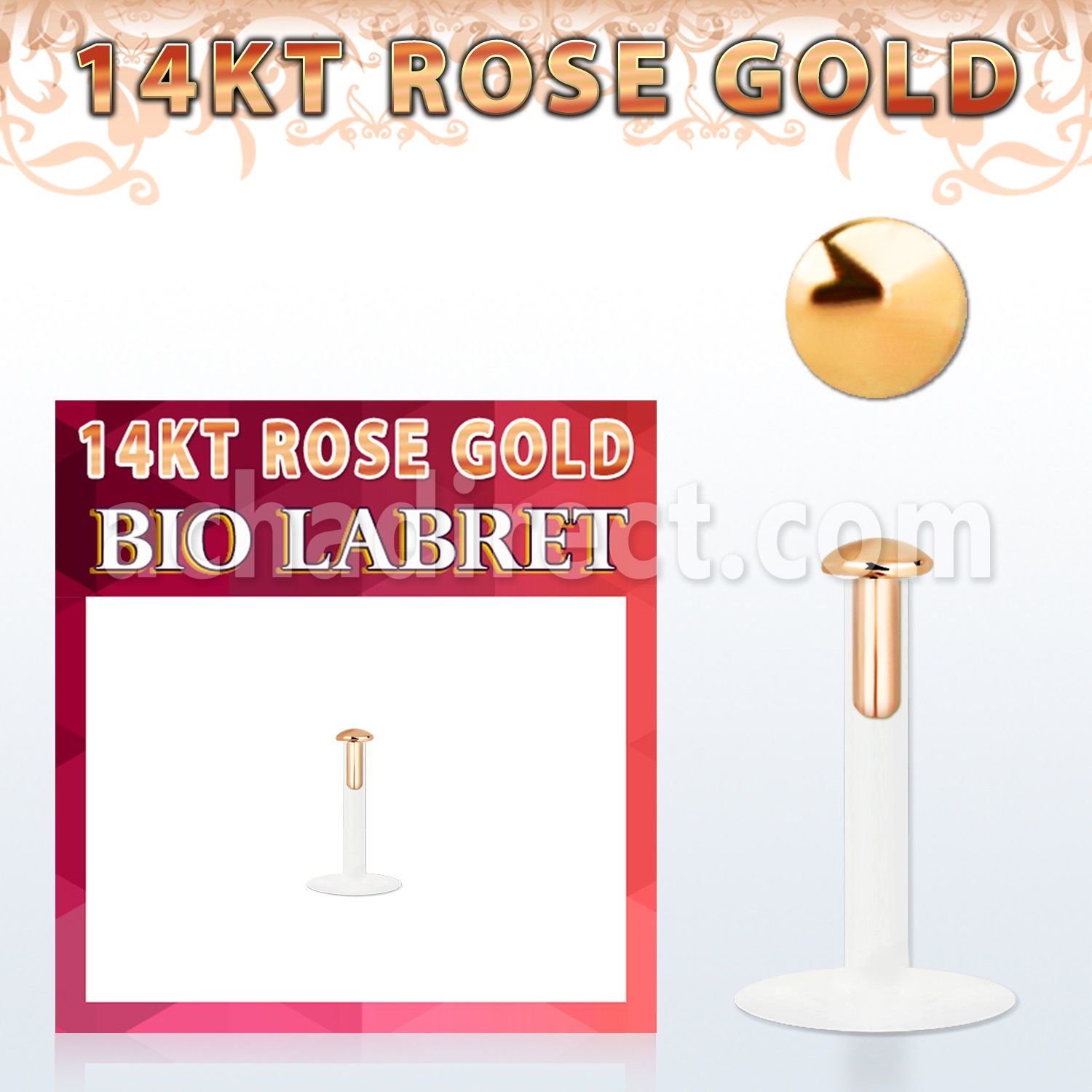 rbird labret bio flexible transparente oro rosa 14 kts presion redonda dorada lisa 2mm venta