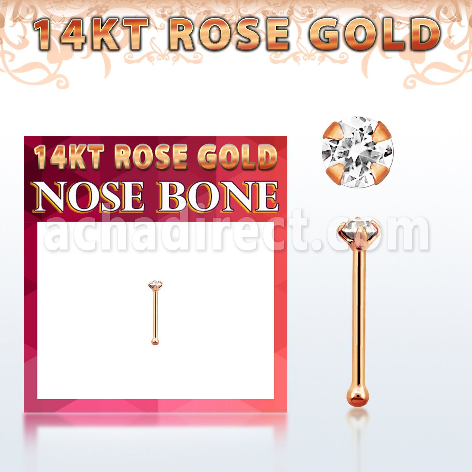 rbzsc1 piercing nariz hueso oro rosa 14 kts 0 6mm zirconia redonda 1 5mm colores claros distribuidor
