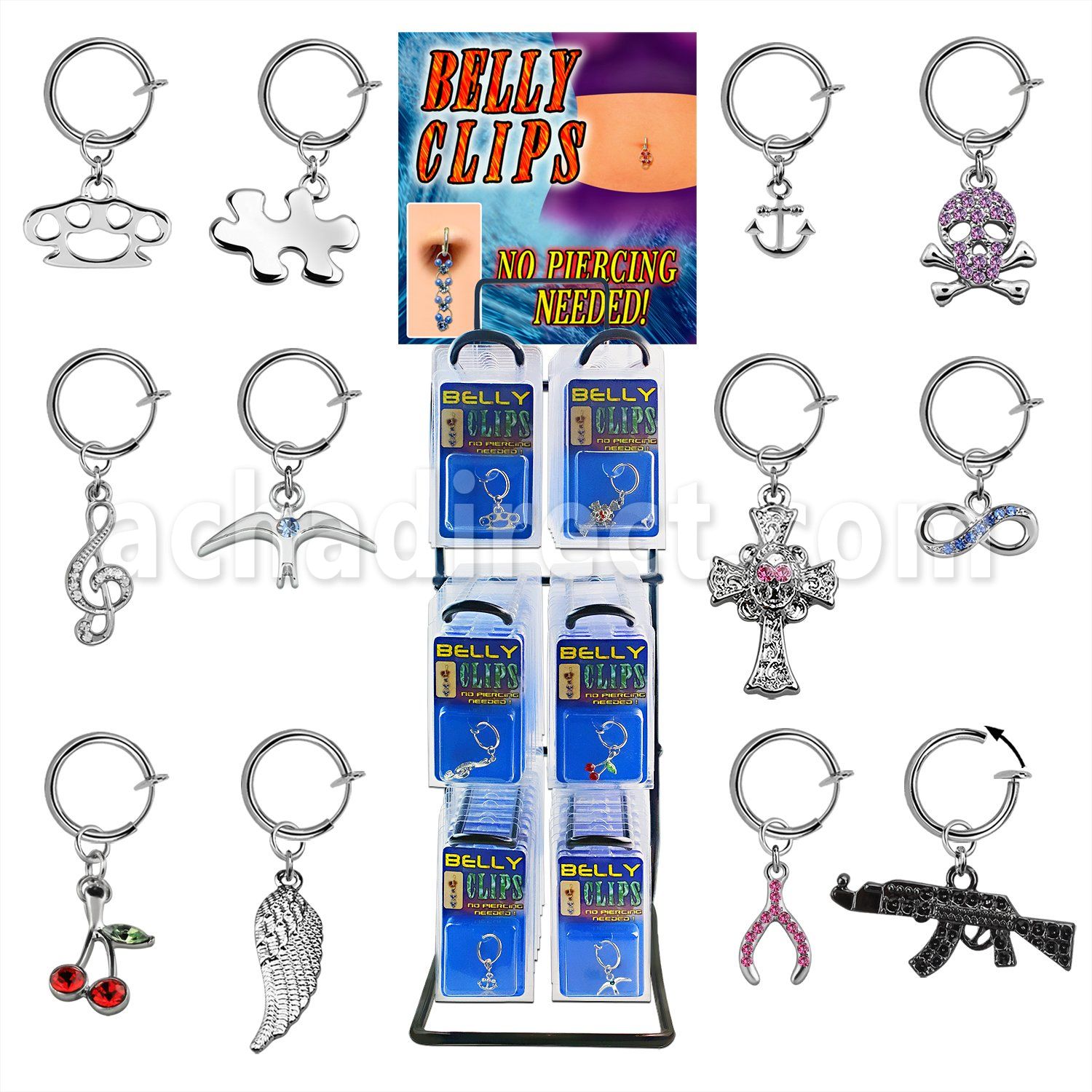 rkblcp2 estante 72 144 clips ombligo falso colgantes variados mayorista