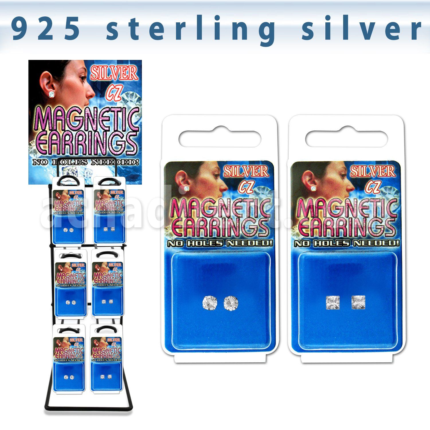 rkmgcz estante 72 144 piercings oreja plata magneticos zirconia claras redondas 5 6mm cuadradas 4 5mm al por mayor