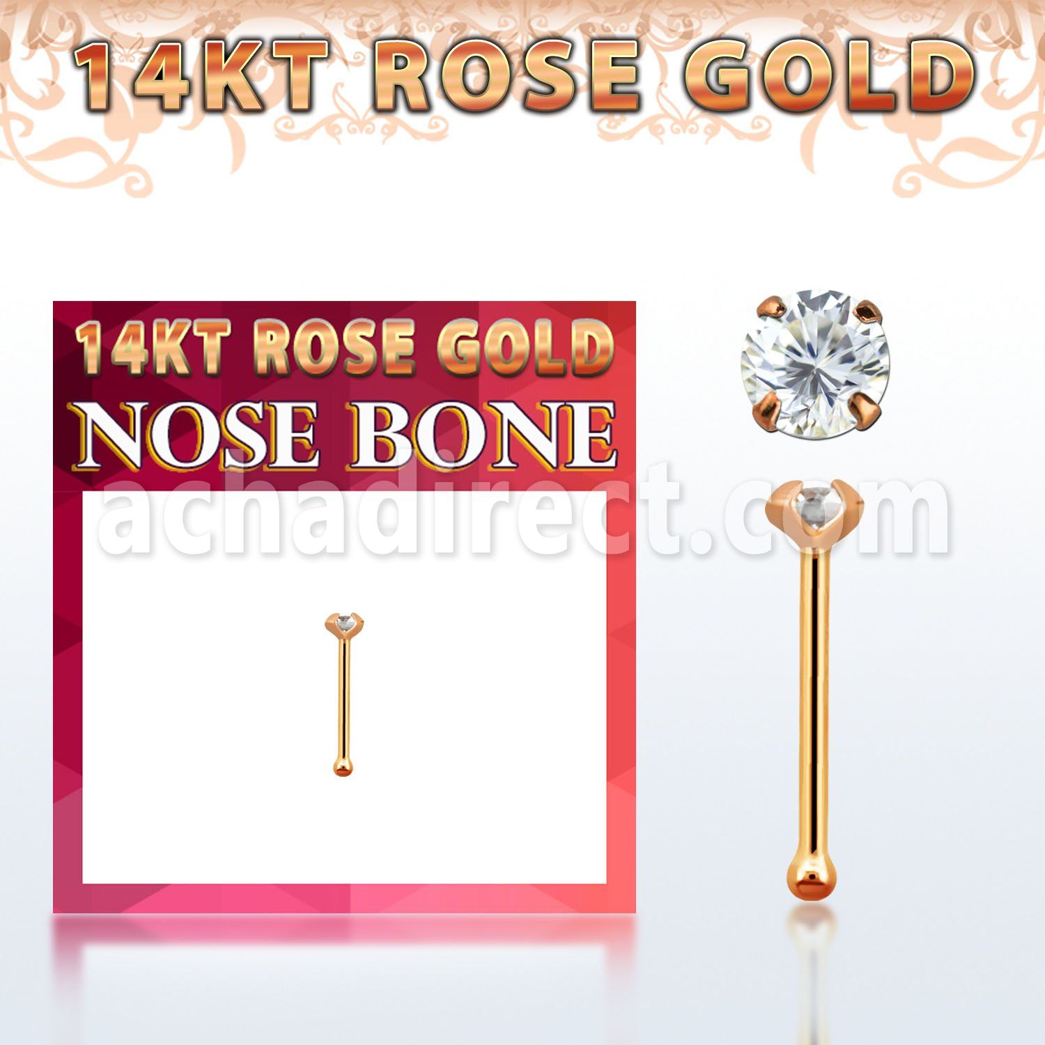 rnbzc1 piercing nariz hueso oro rosa 14 kts 0 6mm zirconia redonda 2mm venta