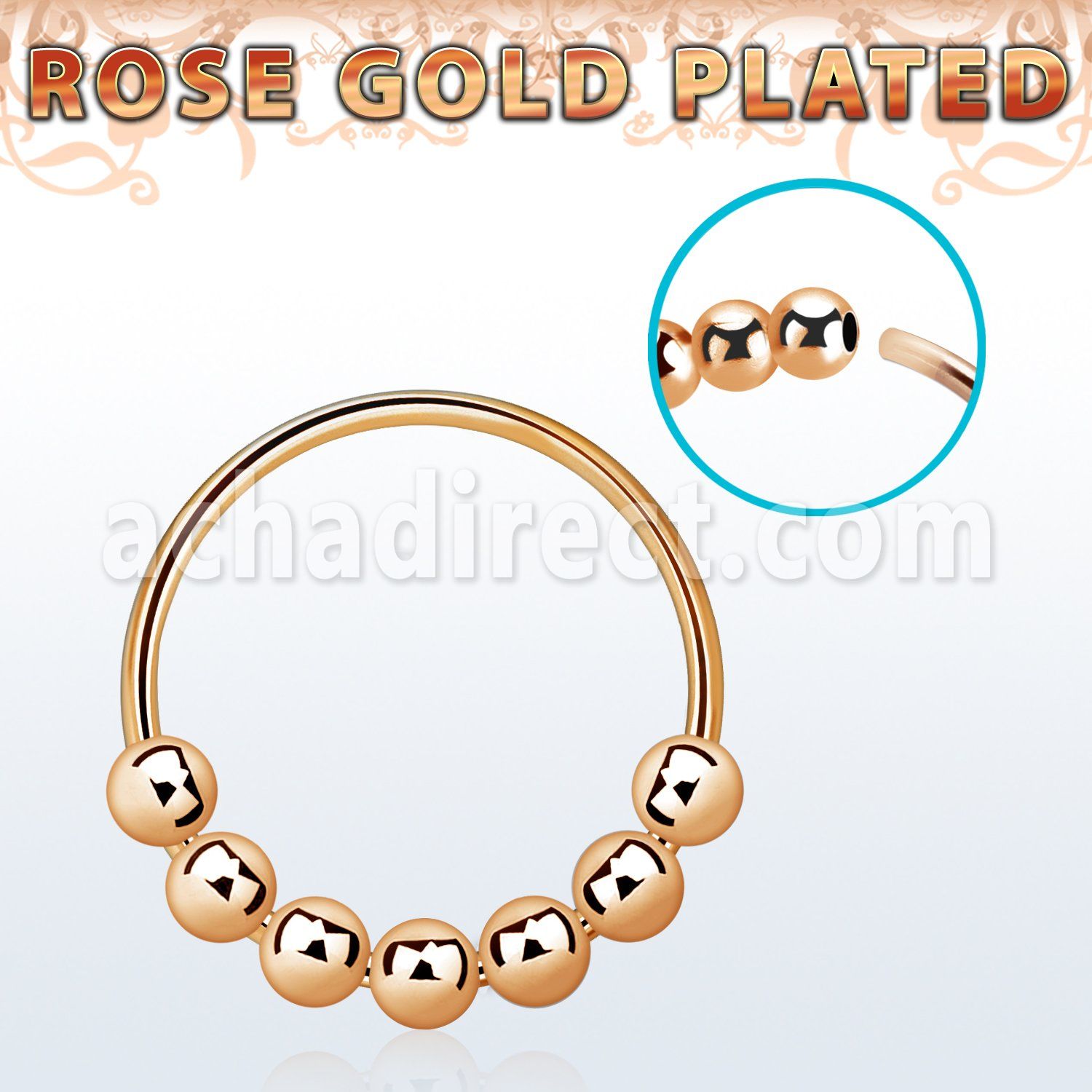 rose gold plated silver nose hoop w seven fixed balls 