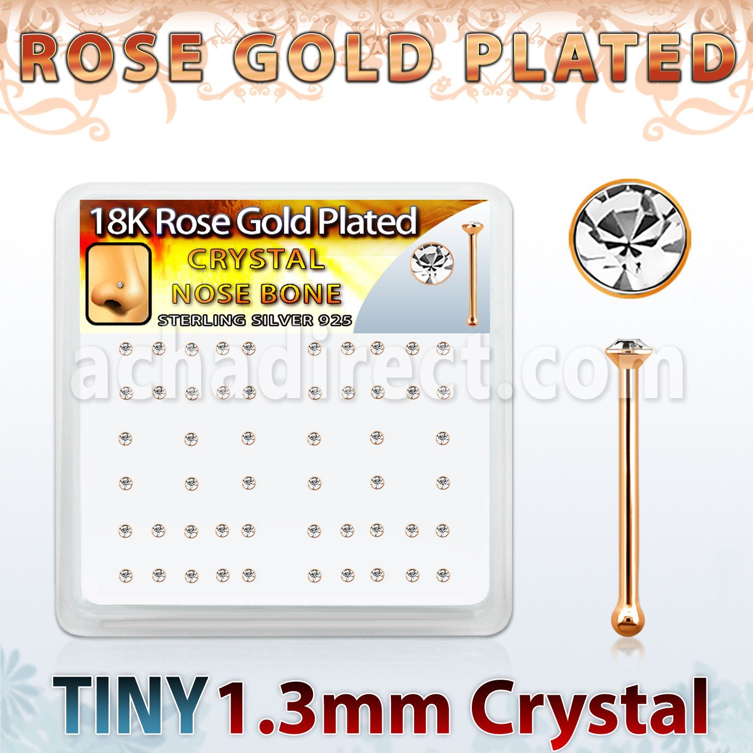 rsb6xc caja display piercing nariz hueso plata esterlina 925 0 6mm oro rosa cristal claro 1 25mm distribuidor