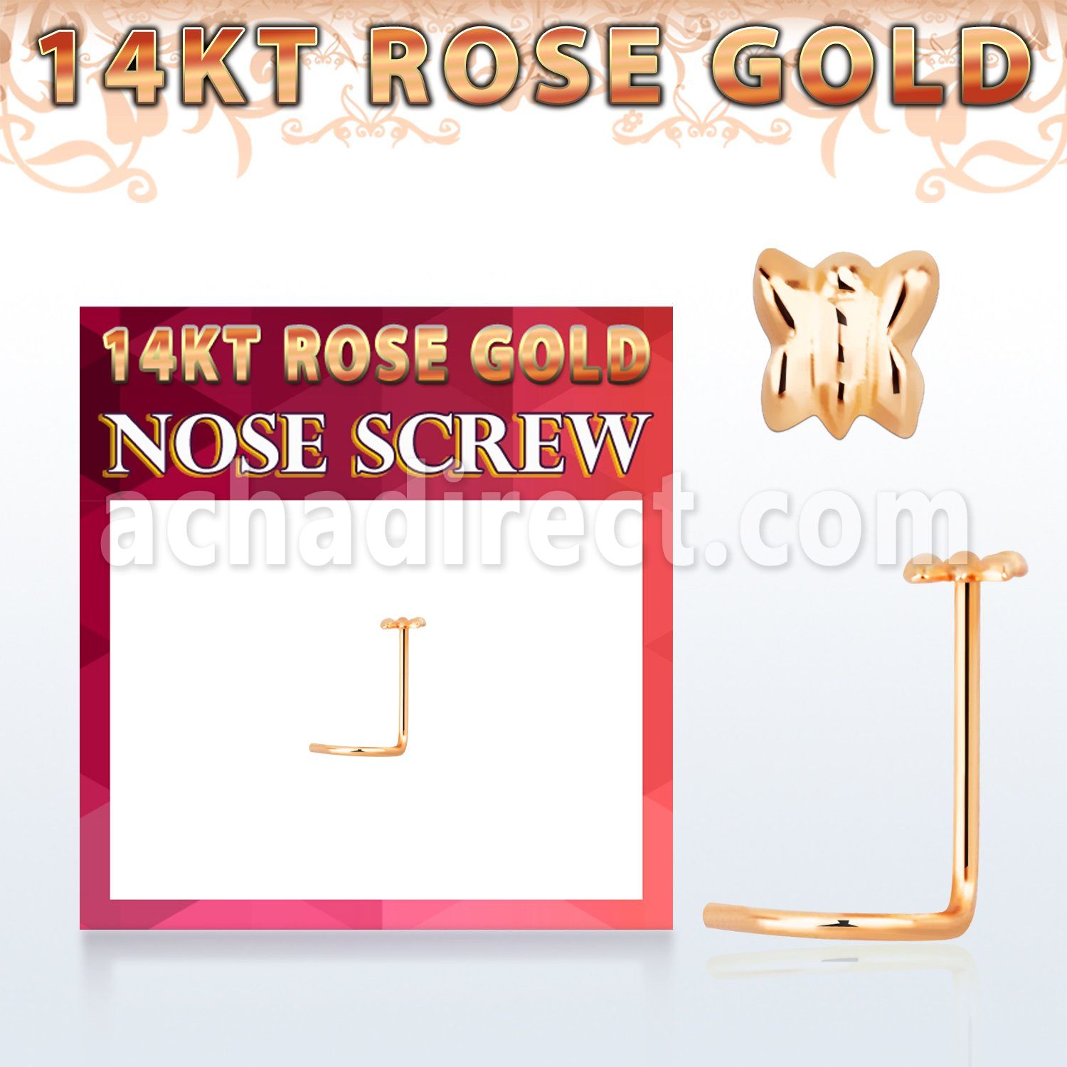 rsbt piercing nariz oro rosa 14 kts 0.6mm mariposa 2 5mm distribuidor mayorista