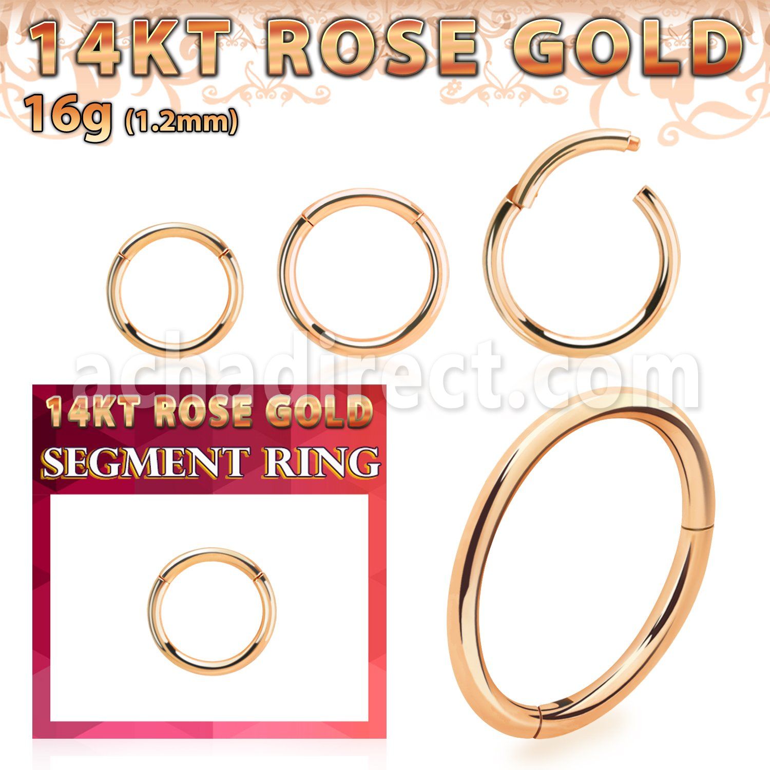 rsegh16 14k rose gold hinged segment ring 16g