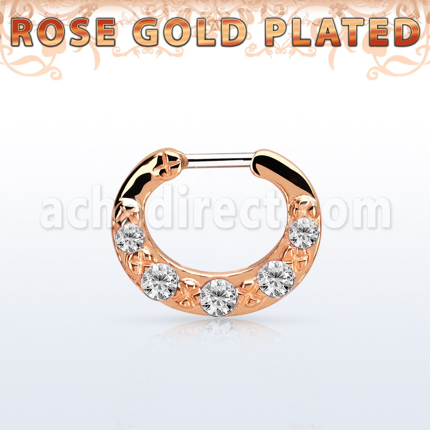 rsepg16 septum click plata 925 oro rosa barra cierre acero 316l 5 zirconia distribuidor mayorista