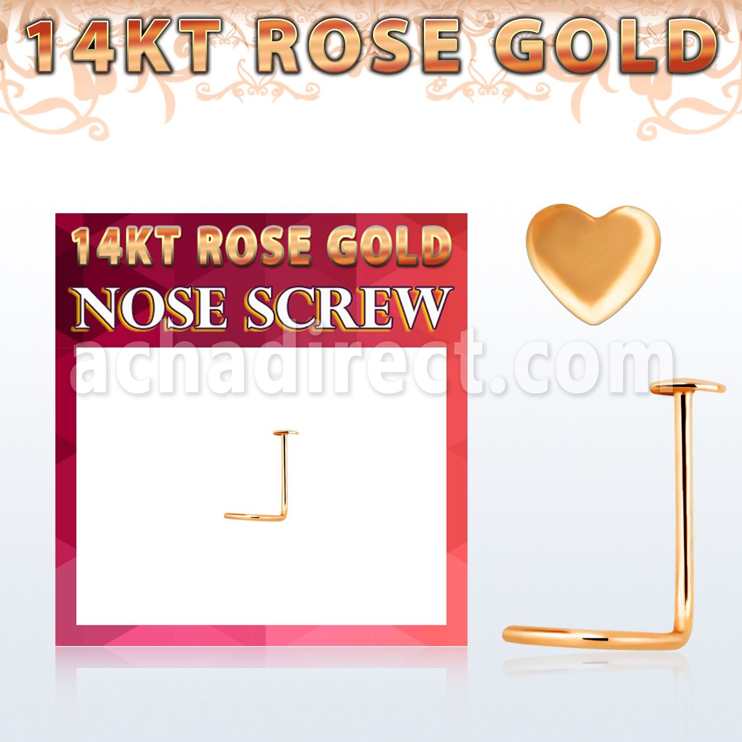 rsht piercing nariz oro rosa 14 kts 0 6mm corazon oro liso 2 5mm mayorista