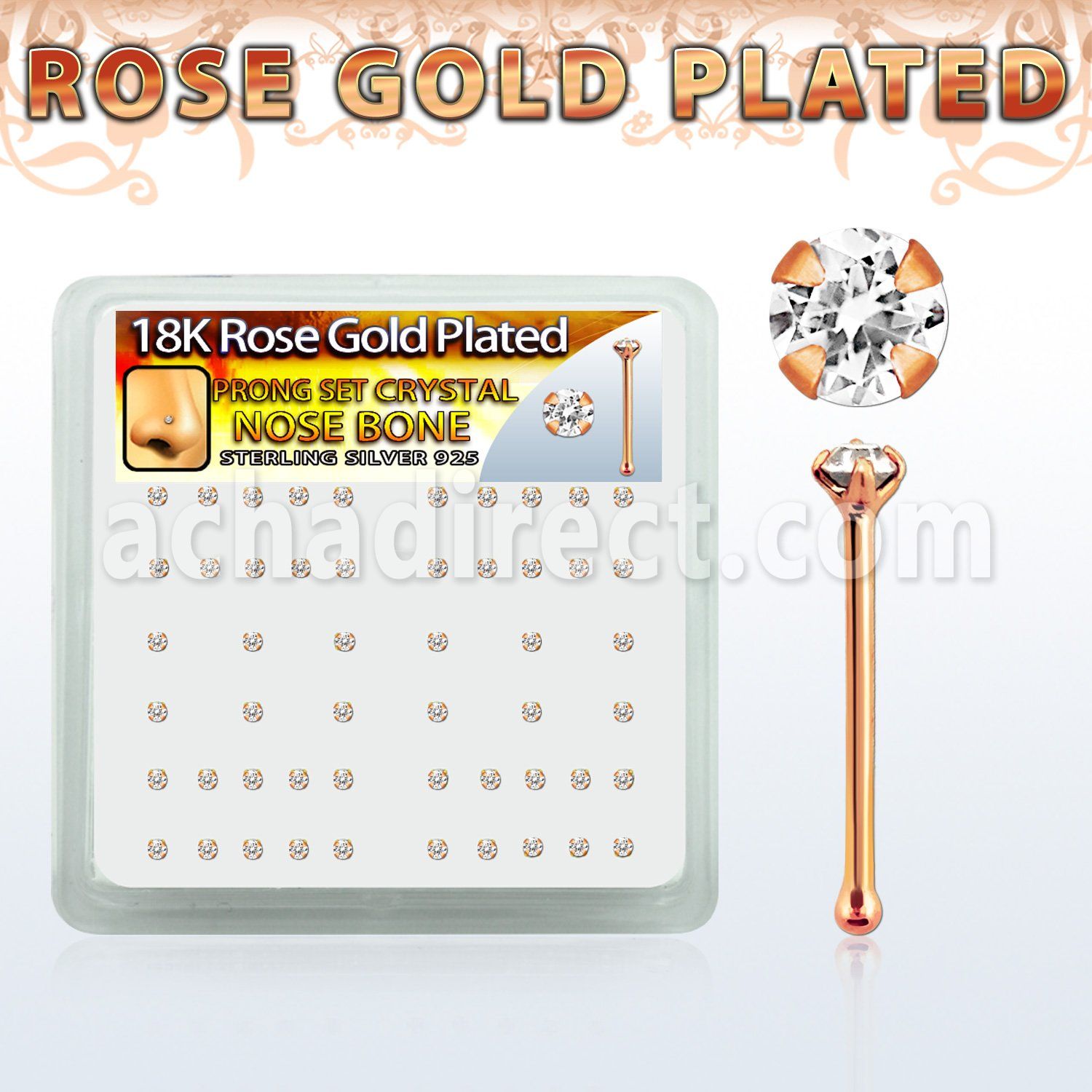 rsnbpxc caja display piercing nariz hueso plata esterlina 0 6mm oro rosa cristal redondo claro 1 5mm distribuidor
