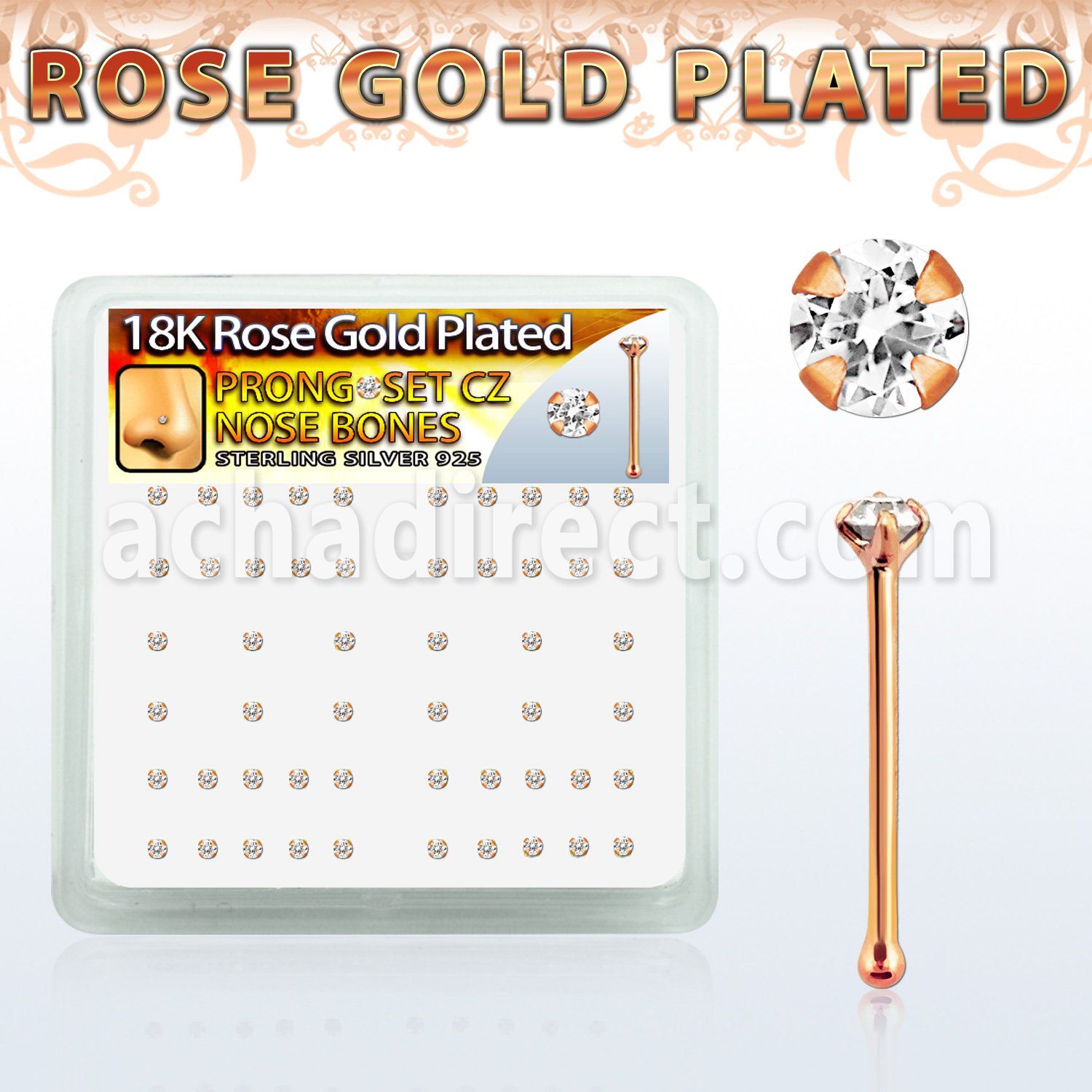 rsnbzbc caja display piercing nariz hueso plata esterlina 0 6mm oro rosa zirconia redondas claras 1 5mm distribuidor mayorista